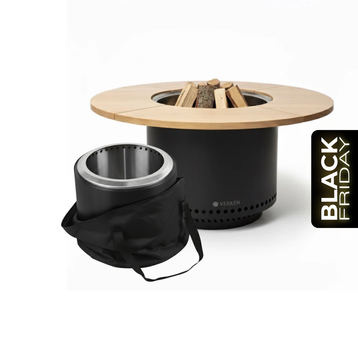 Pack Brasero 50 cm negro + Bolso 50 cm + Mesa Brasero 50 cm