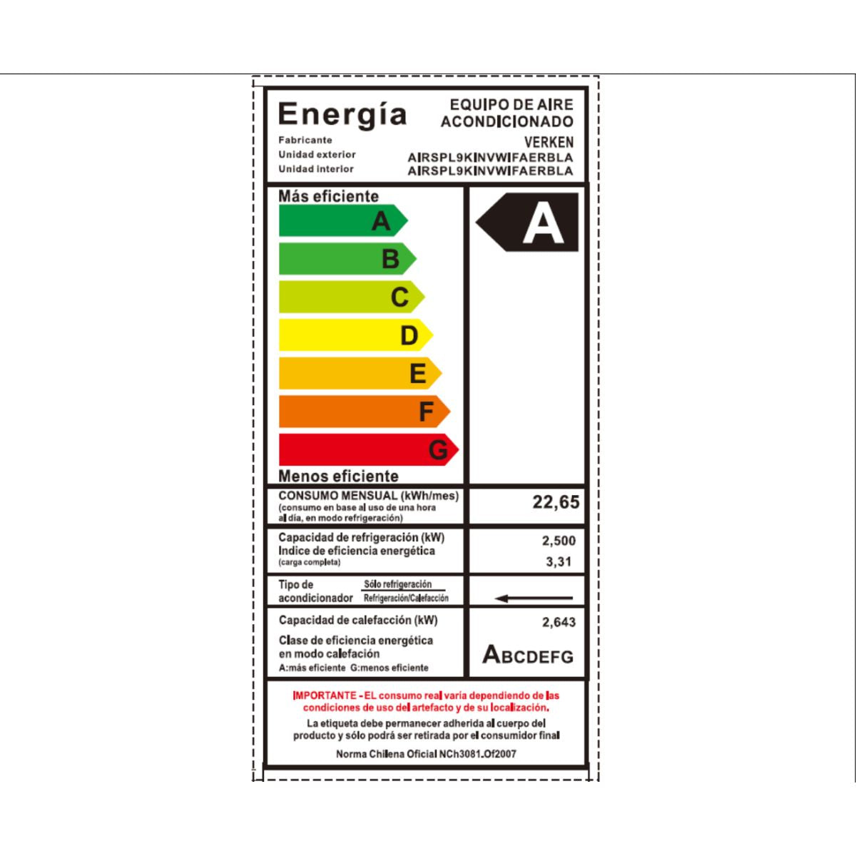 Aire Acondicionado Split Frío/Calor Inverter Aeris - Wifi 9.000 BTU