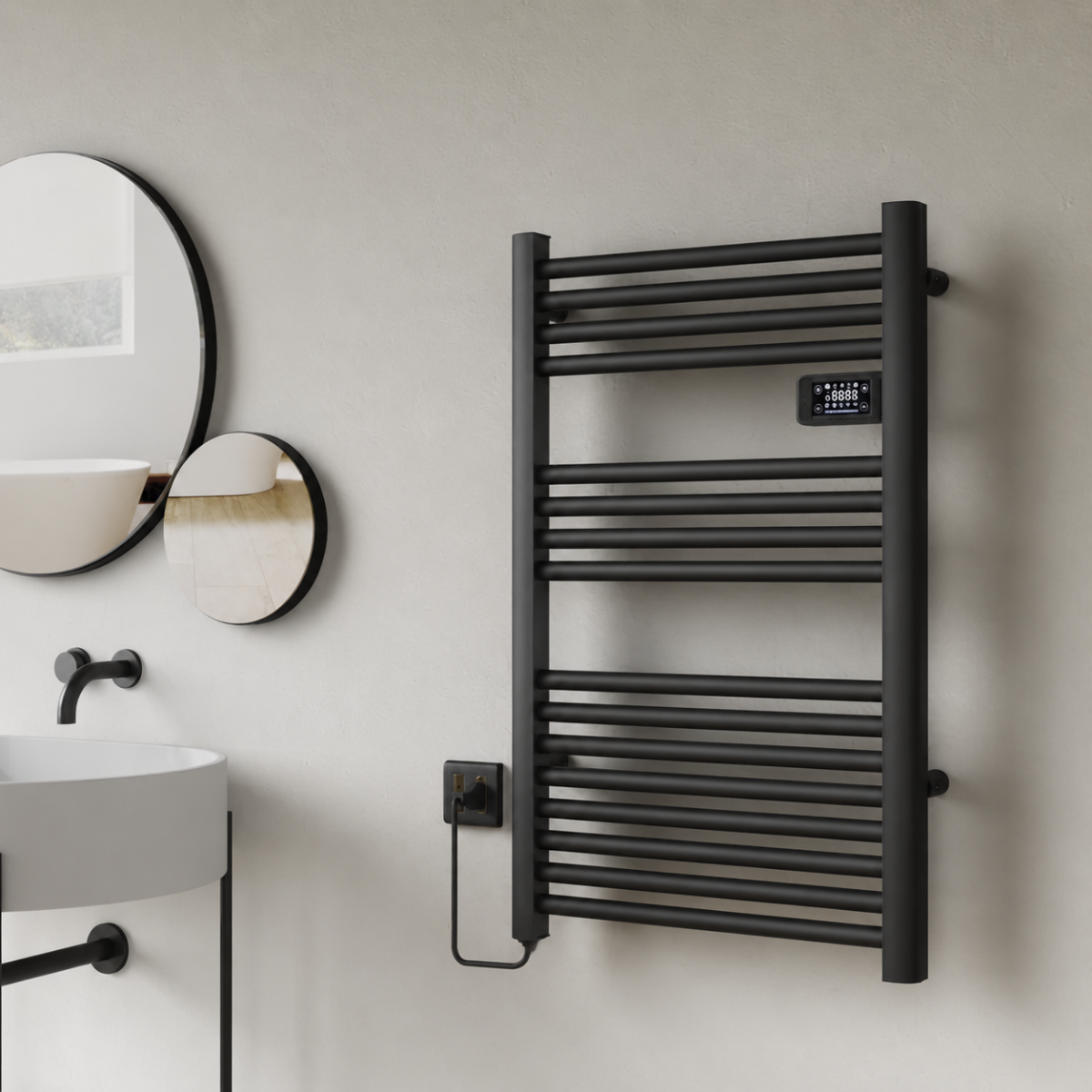 Calefactor Secador de Toallas Eléctrico para Baño Programable 500 w Mural 88x54 cm Vesubio Negro