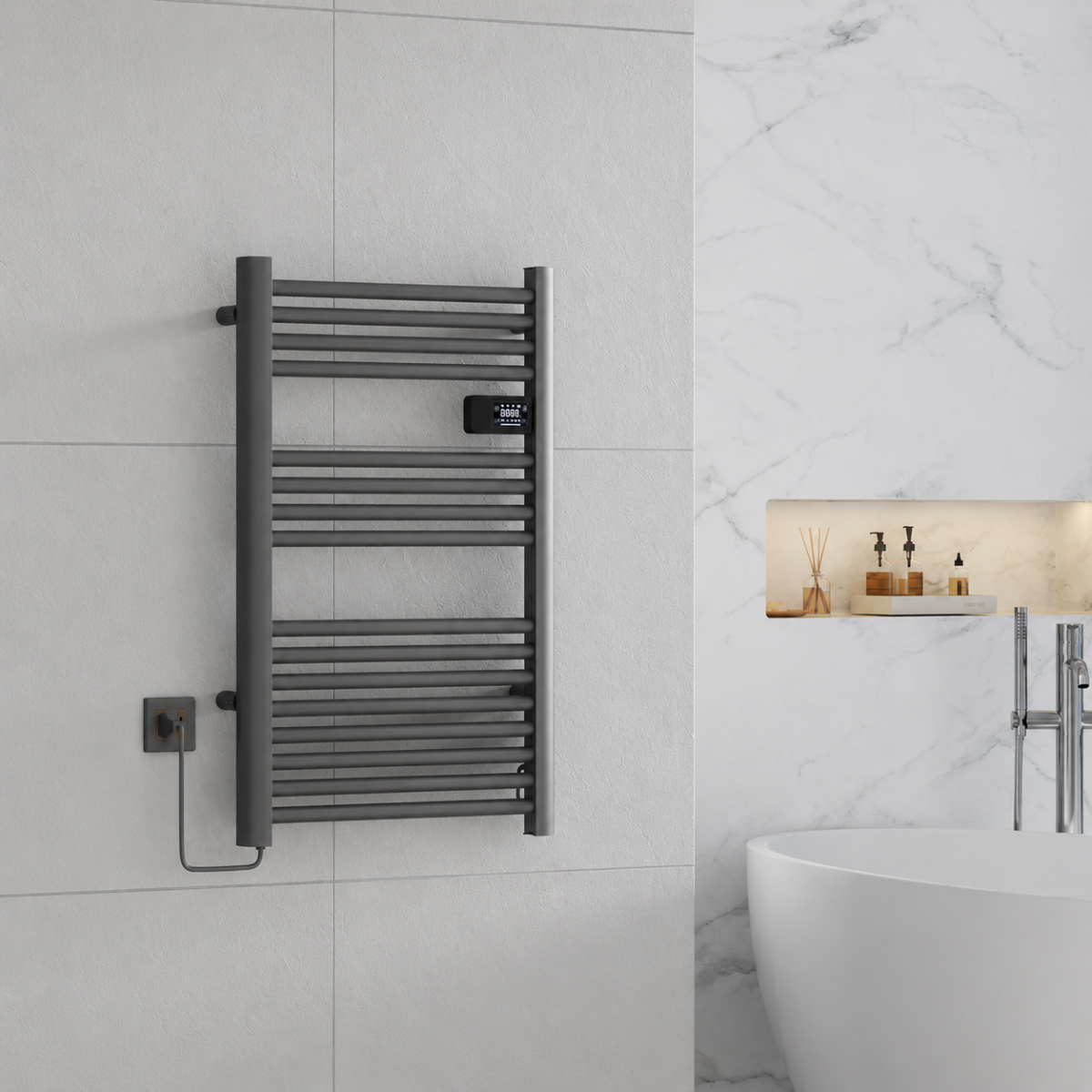 Calefactor Secador de Toallas Eléctrico para Baño Programable 500 w Mural 88x54 cm Vesubio Gris Grafito