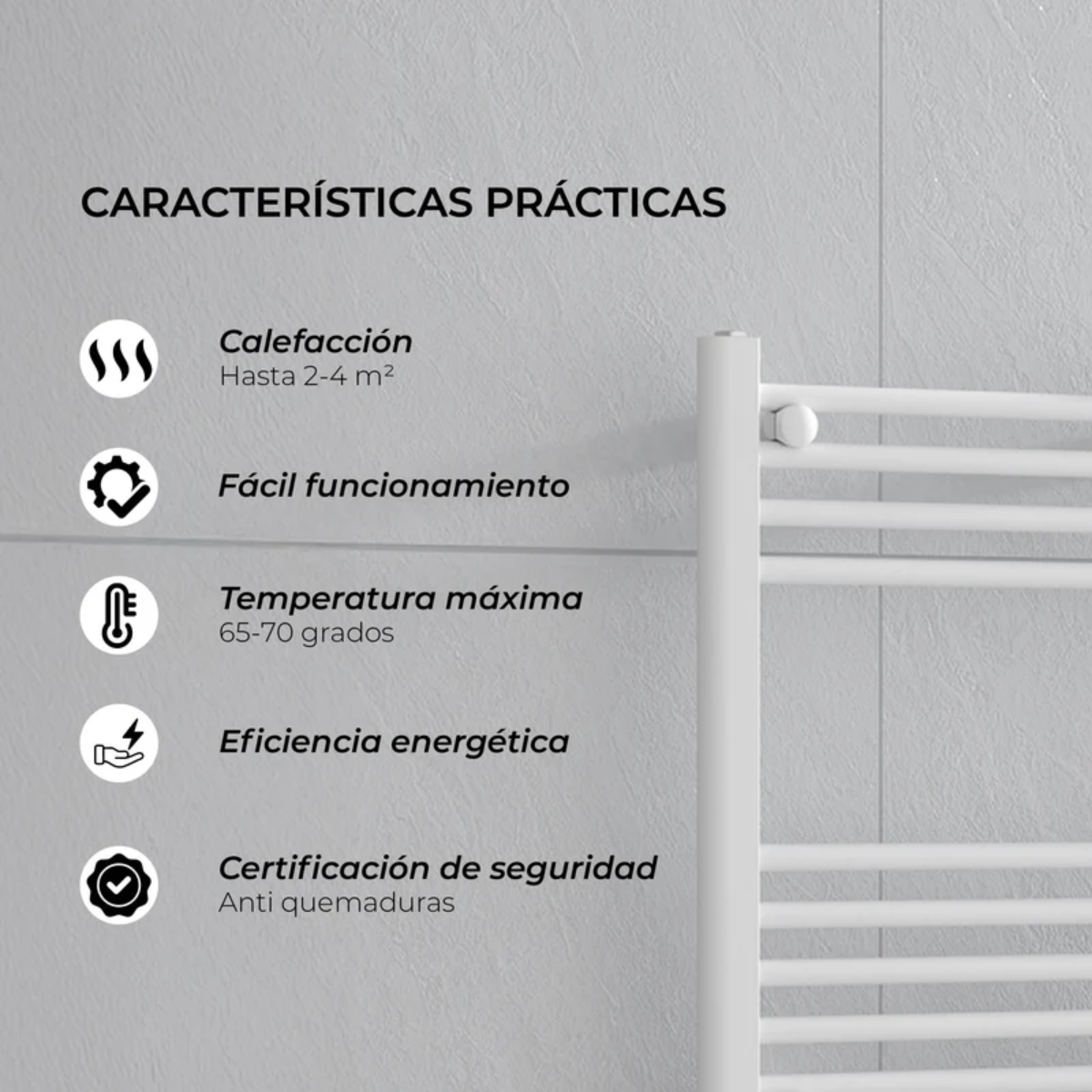 Calefactor Secador de Toallas Eléctrico para Baño 200W Mural 60x50 cm Lipari