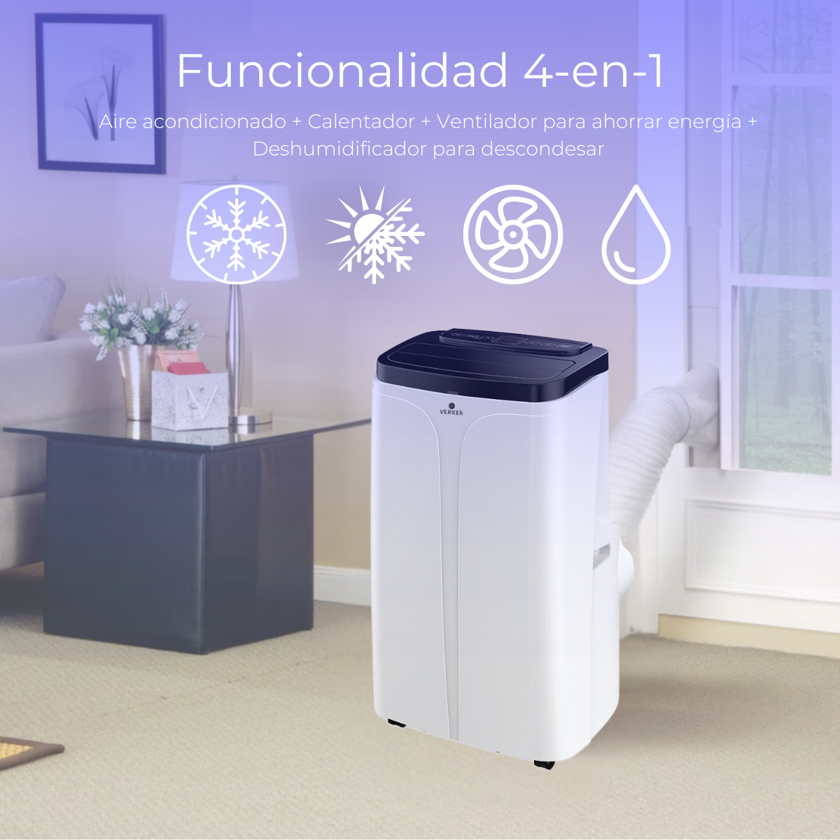 Aire Acondicionado Portátil Calefactor 4 en 1 - 12.000 BTU Frio / Calor Wifi Chamonix + Kit Ventana Corrediza 1,76 mt