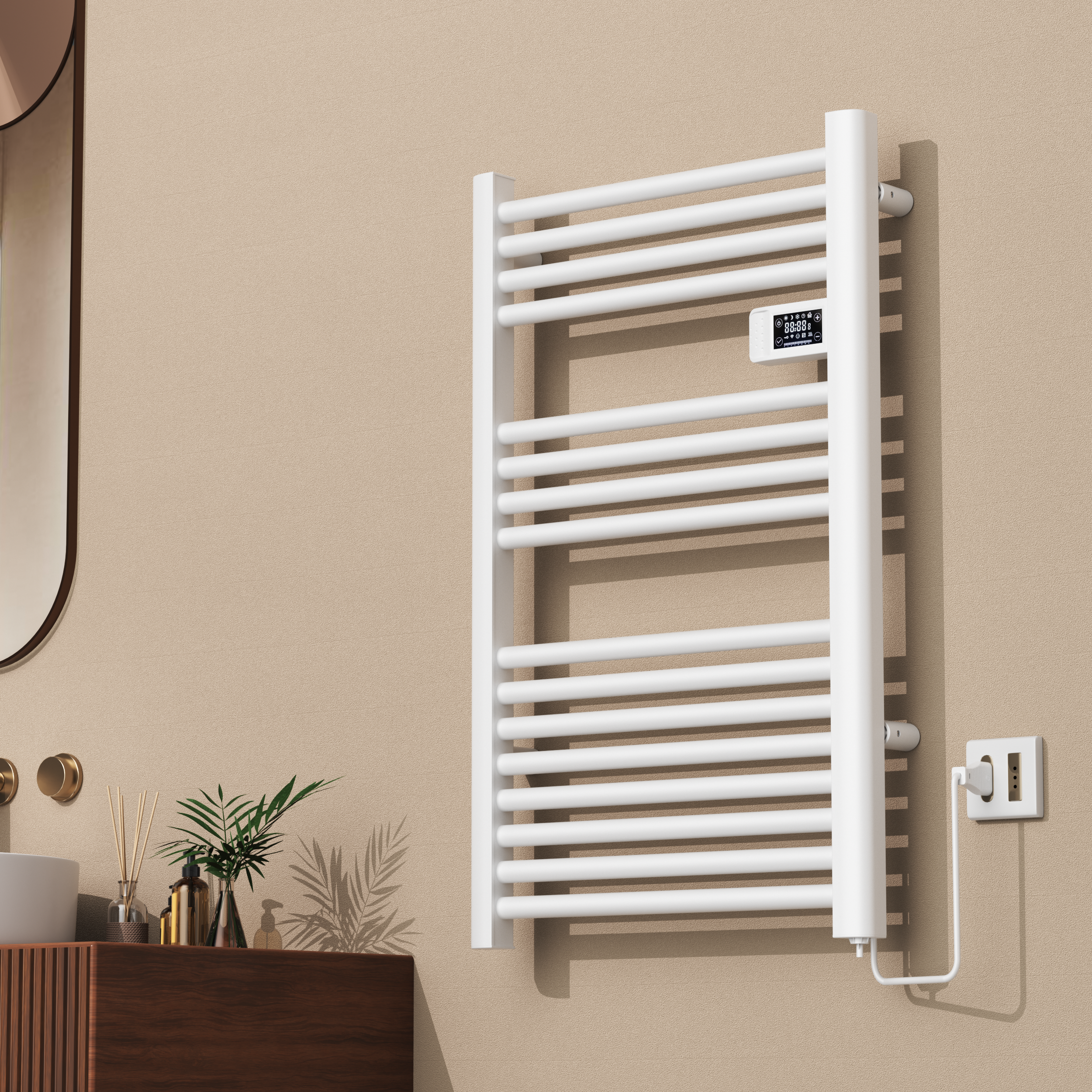 Calefactor Secador de Toallas Eléctrico para Baño Programable 500 w Mural 88x54 cm Vesubio Blanco