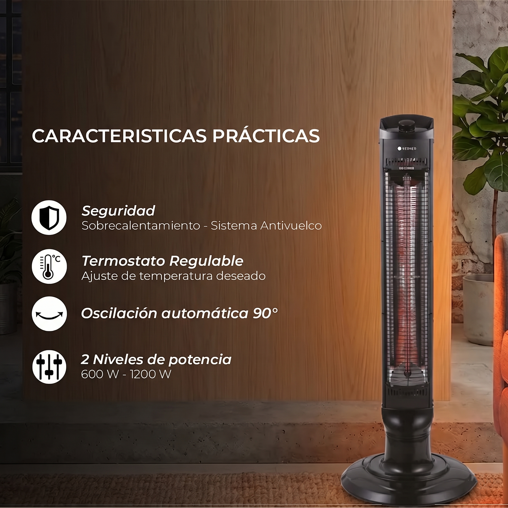Estufa Eléctrica Fibra de Carbono Polaris 1200W