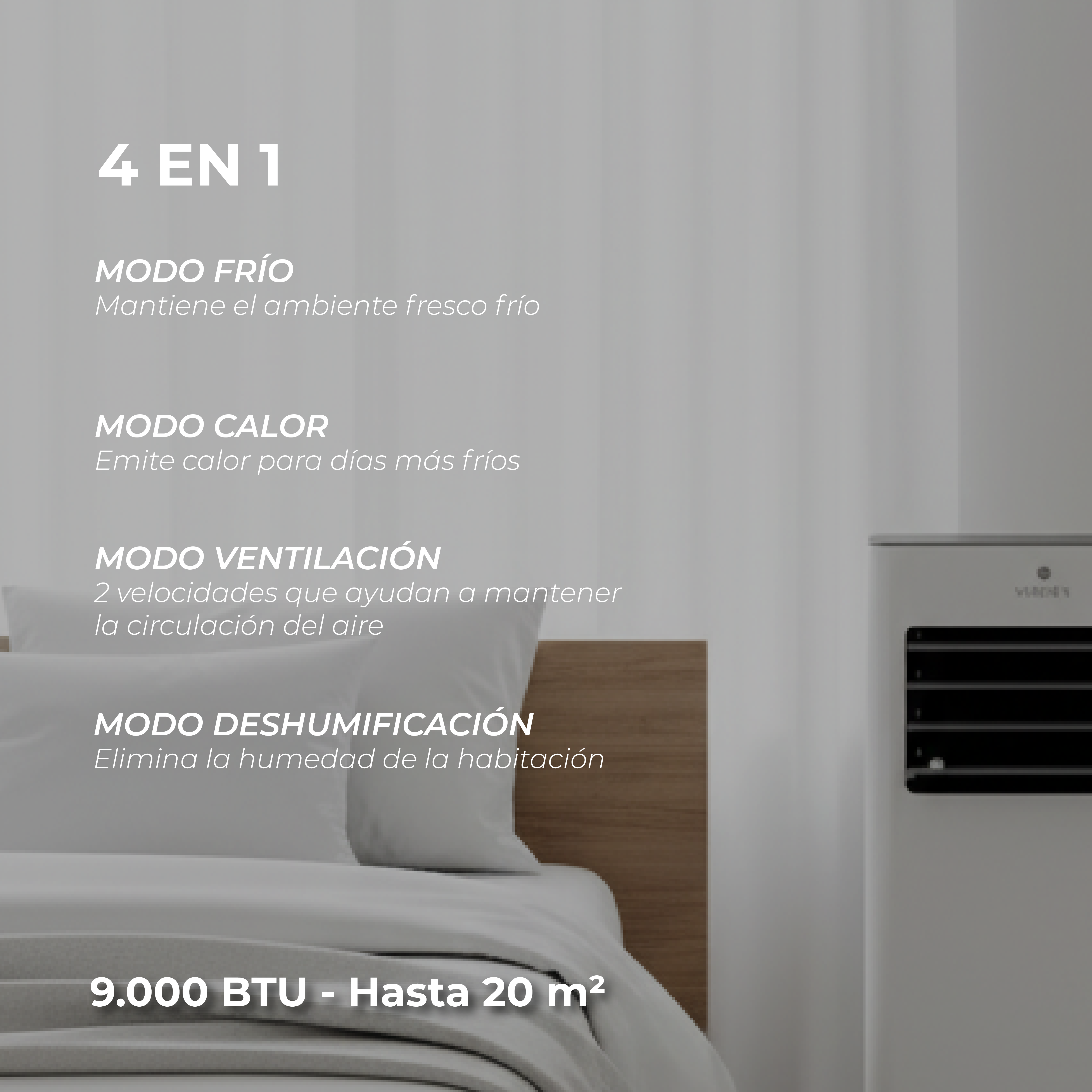 Aire Acondicionado Portátil Calefactor 4 en 1 - 9.000 BTU Frio / Calor Zermatt + Kit Ventana Corrediza 1,76 mt