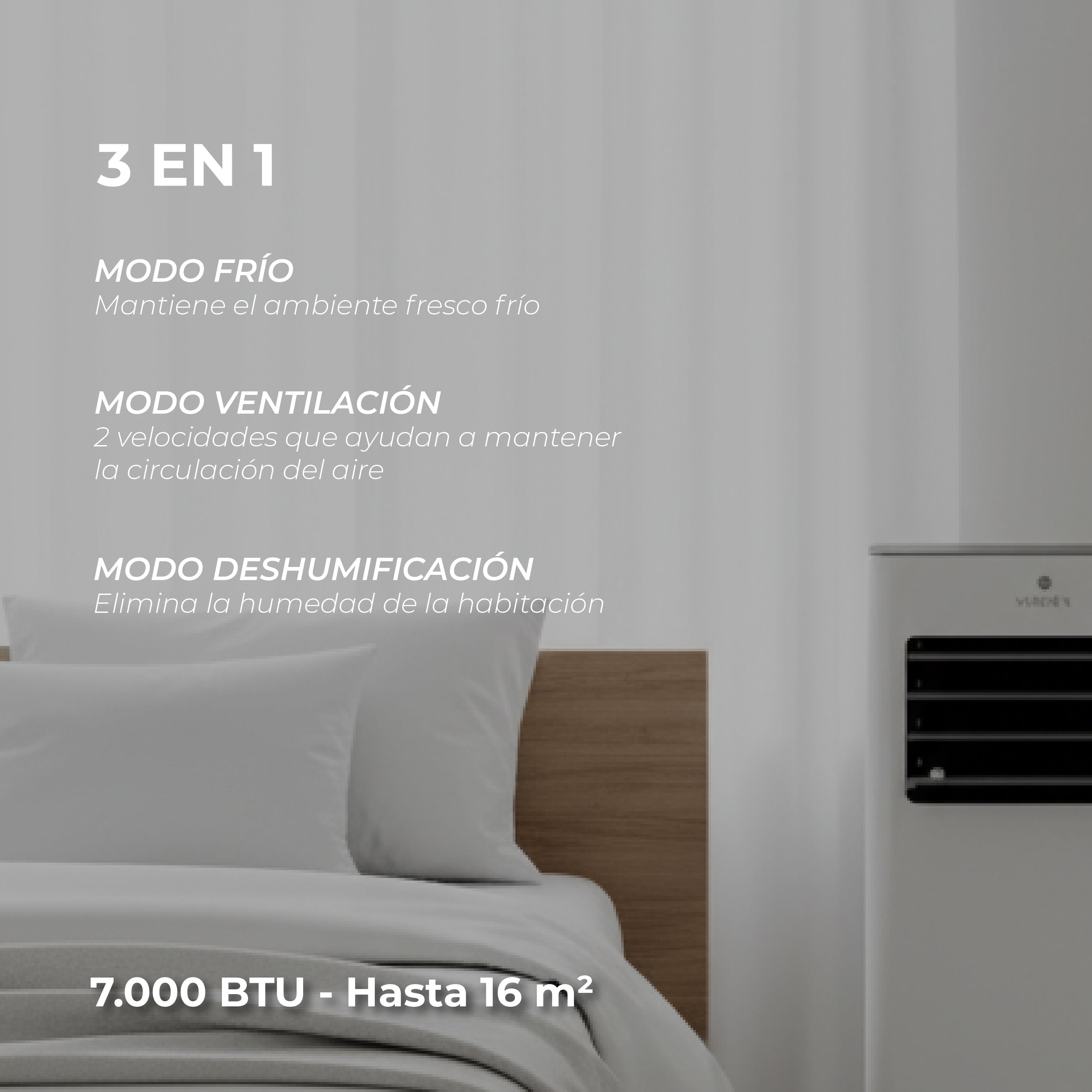 Aire Acondicionado Portátil 3 en 1 - 7.000 BTU Frio Zermatt + Kit Ventana Corrediza 1,76 mt