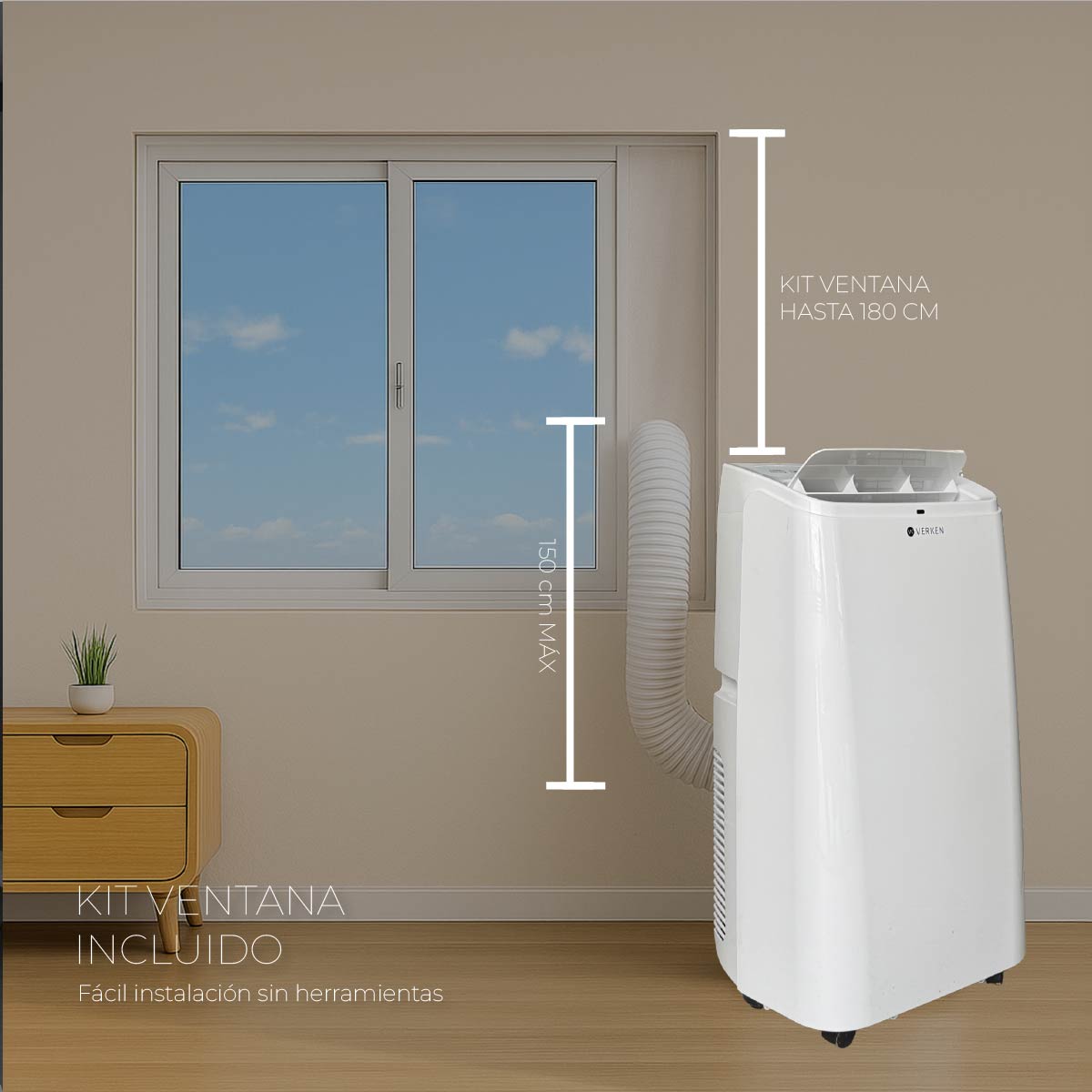 Aire Acondicionado Portátil Calefactor 4 en 1 - 12.000 BTU Frio / Calor Wifi Chamonix + Kit Ventana Corrediza 1,80 mt