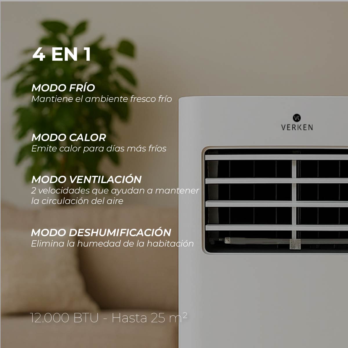 Aire Acondicionado Portátil 4 en 1 - 12.000 BTU Frío / Calor Lech + Kit Ventana Corrediza 1,80 mt