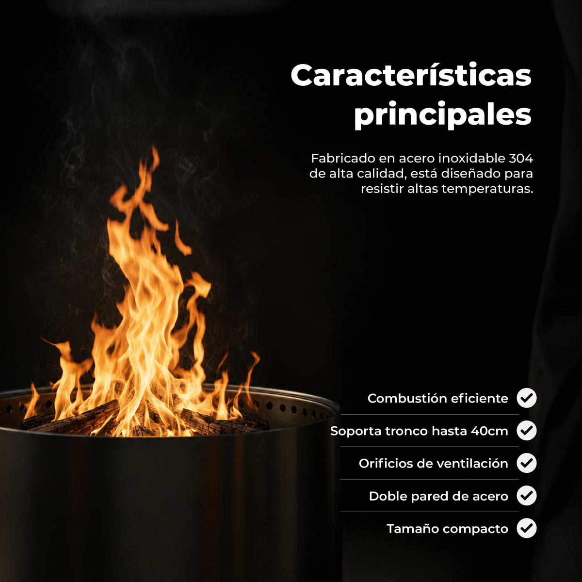 Fogón Brasero Terraza sin Humo Brann – Acero Inoxidable 304 + Accesorios 38 cm