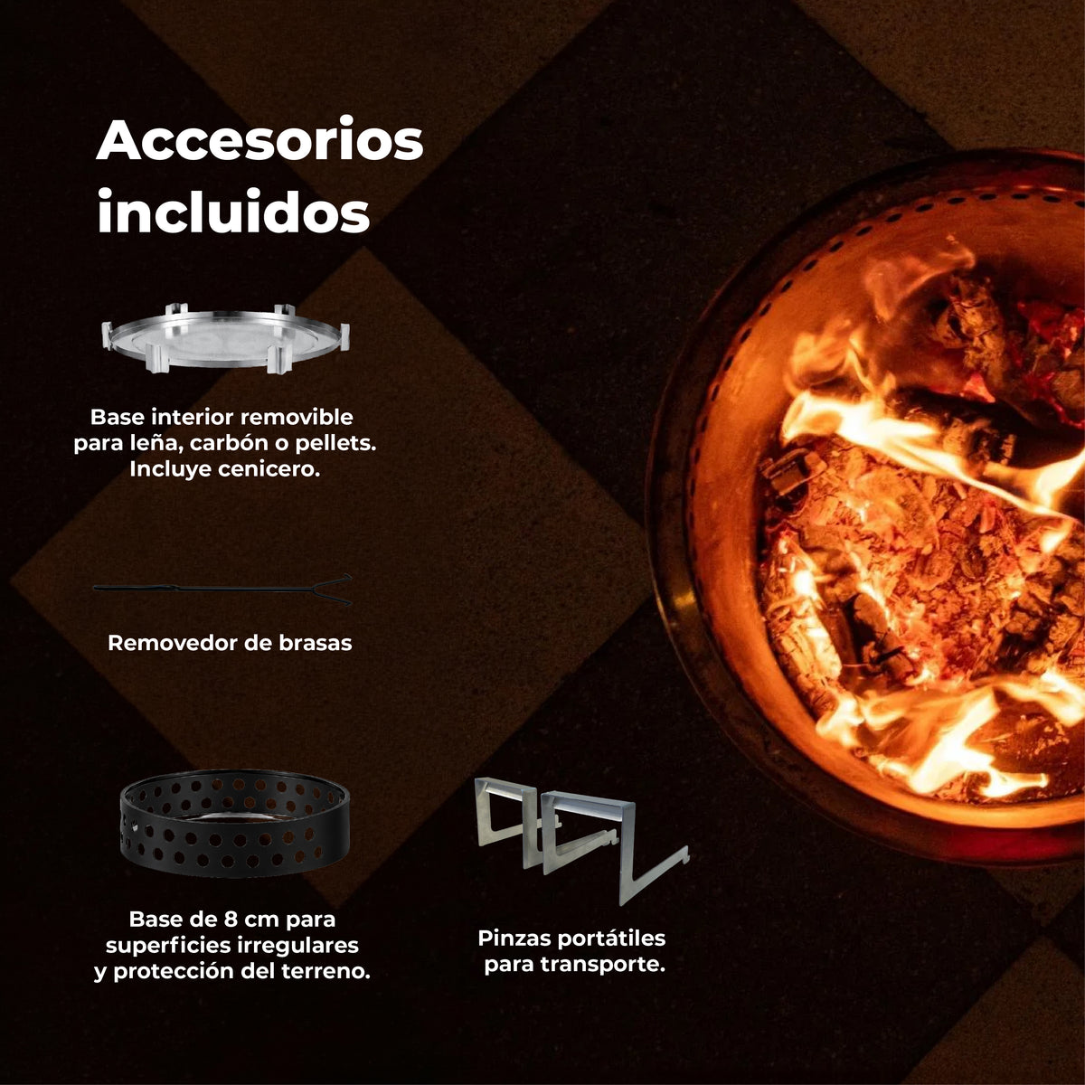 Fogón Brasero Terraza sin Humo Brann – Acero Inoxidable 304 + Accesorios 38 cm