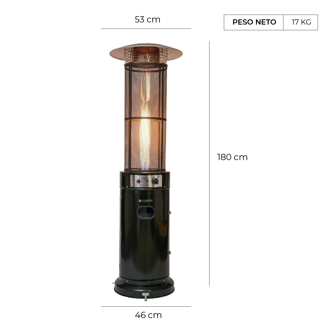 Estufa Exterior Gas Mork - Negro | Calefactor Gas para Terrazas y Patios