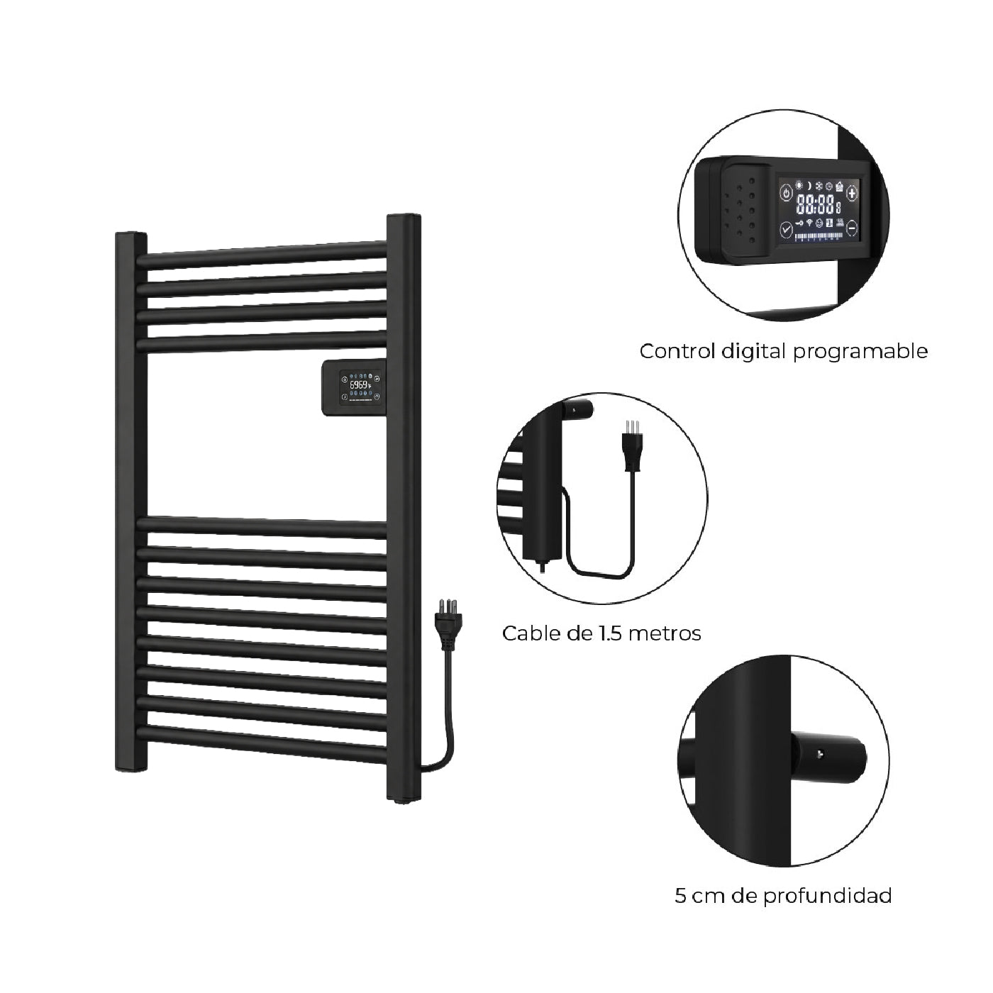 Calefactor Secador de Toalla Eléctrico para Baño 250W Mural 70cm x 40cm Siena