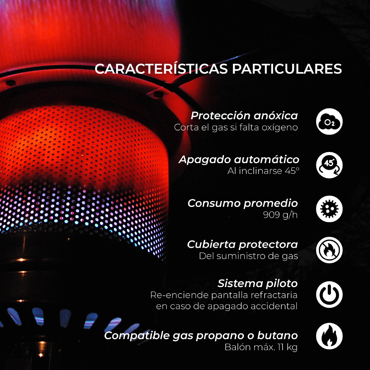 Estufa Exterior Gas Svart Pro - Negro Mate | Calefactor Gas para Terrazas y Patios