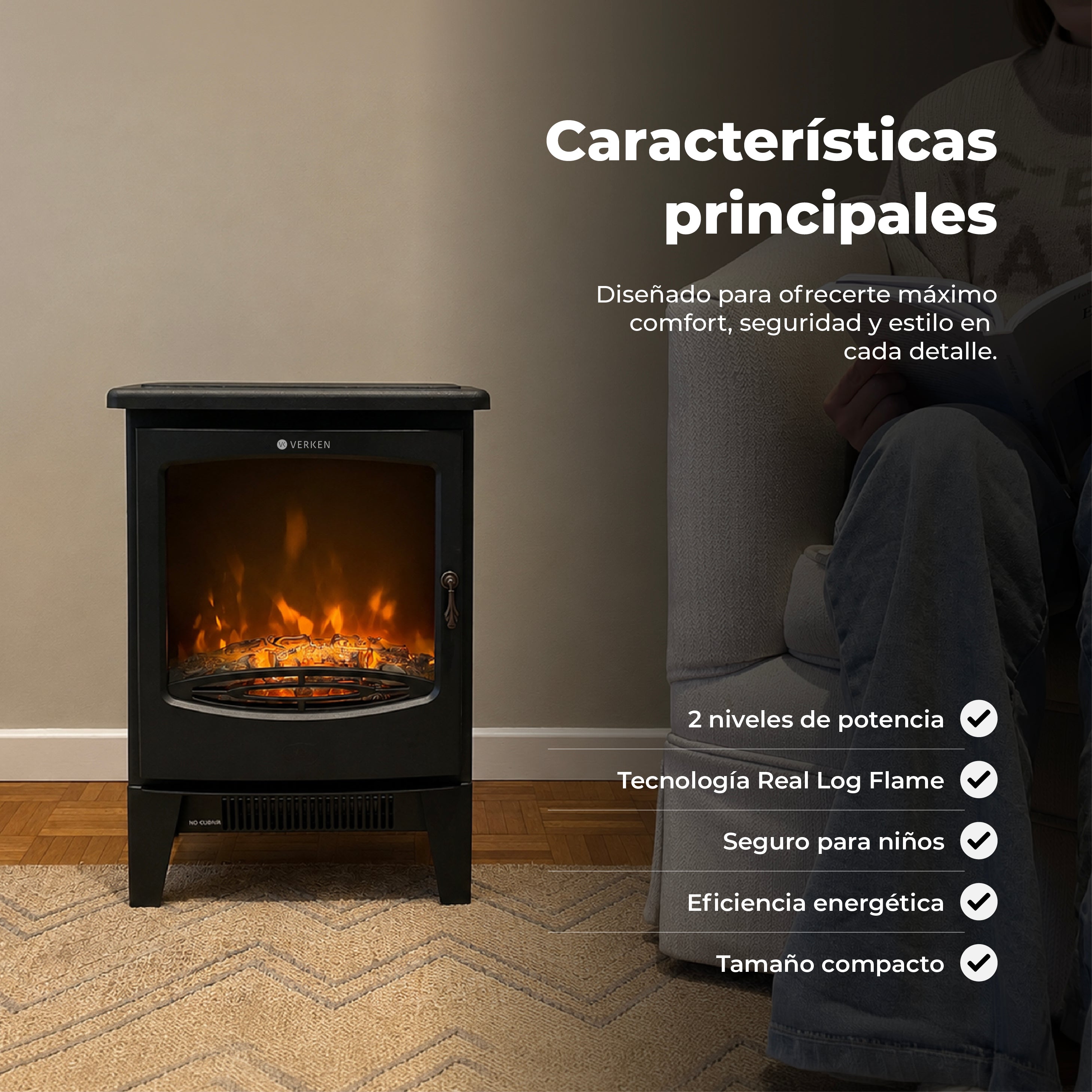 Calefactor Chimenea Eléctrica Fiura 1800W