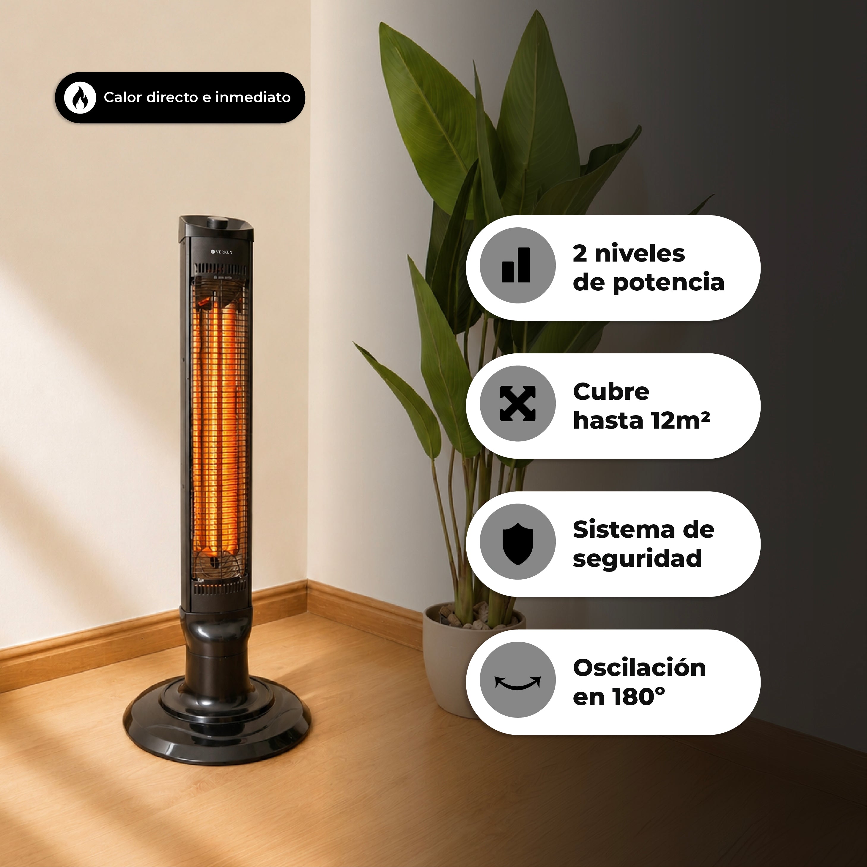 Estufa Eléctrica Fibra de Carbono Polaris 1200W