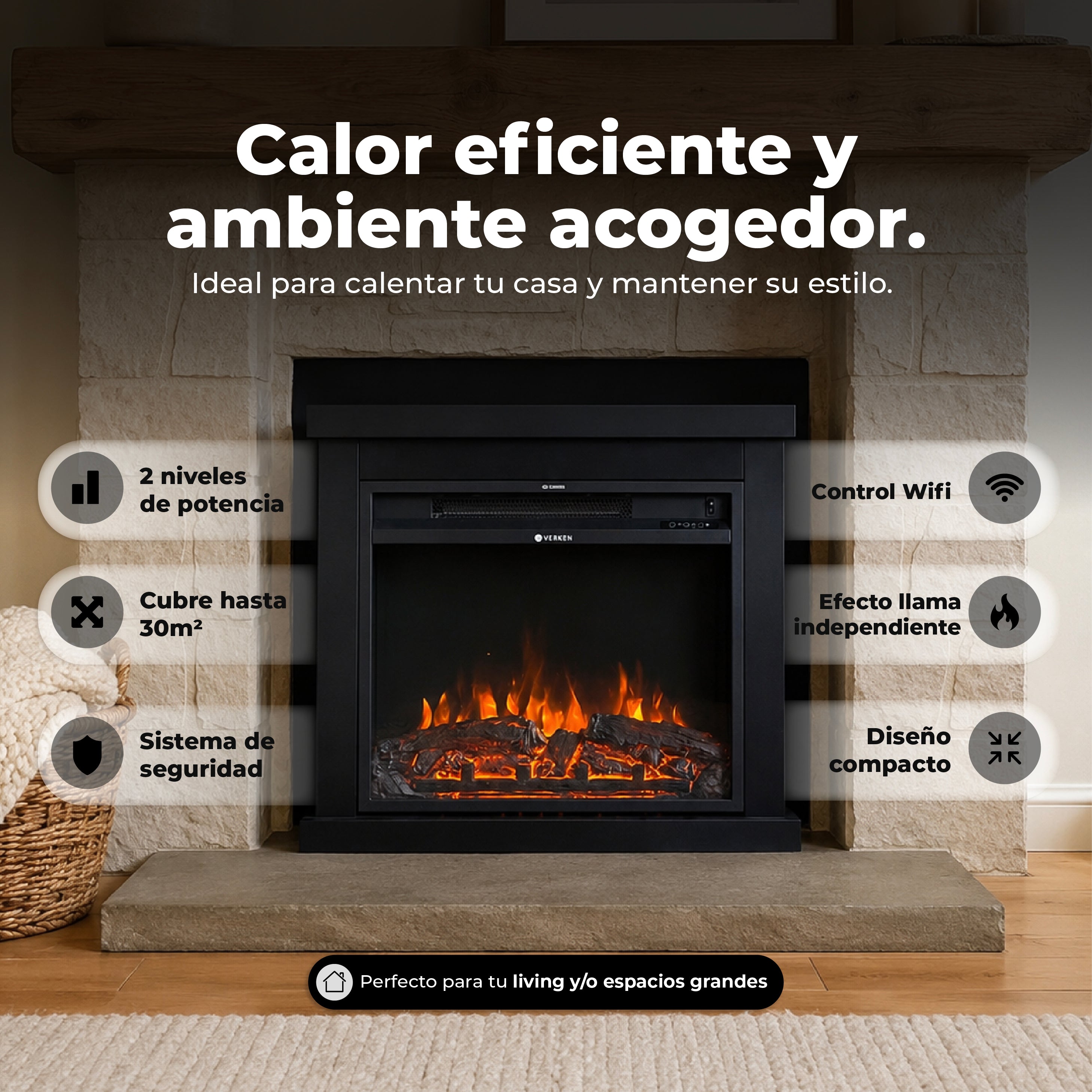 Calefactor Chimenea Eléctrica Vulkan 2000W