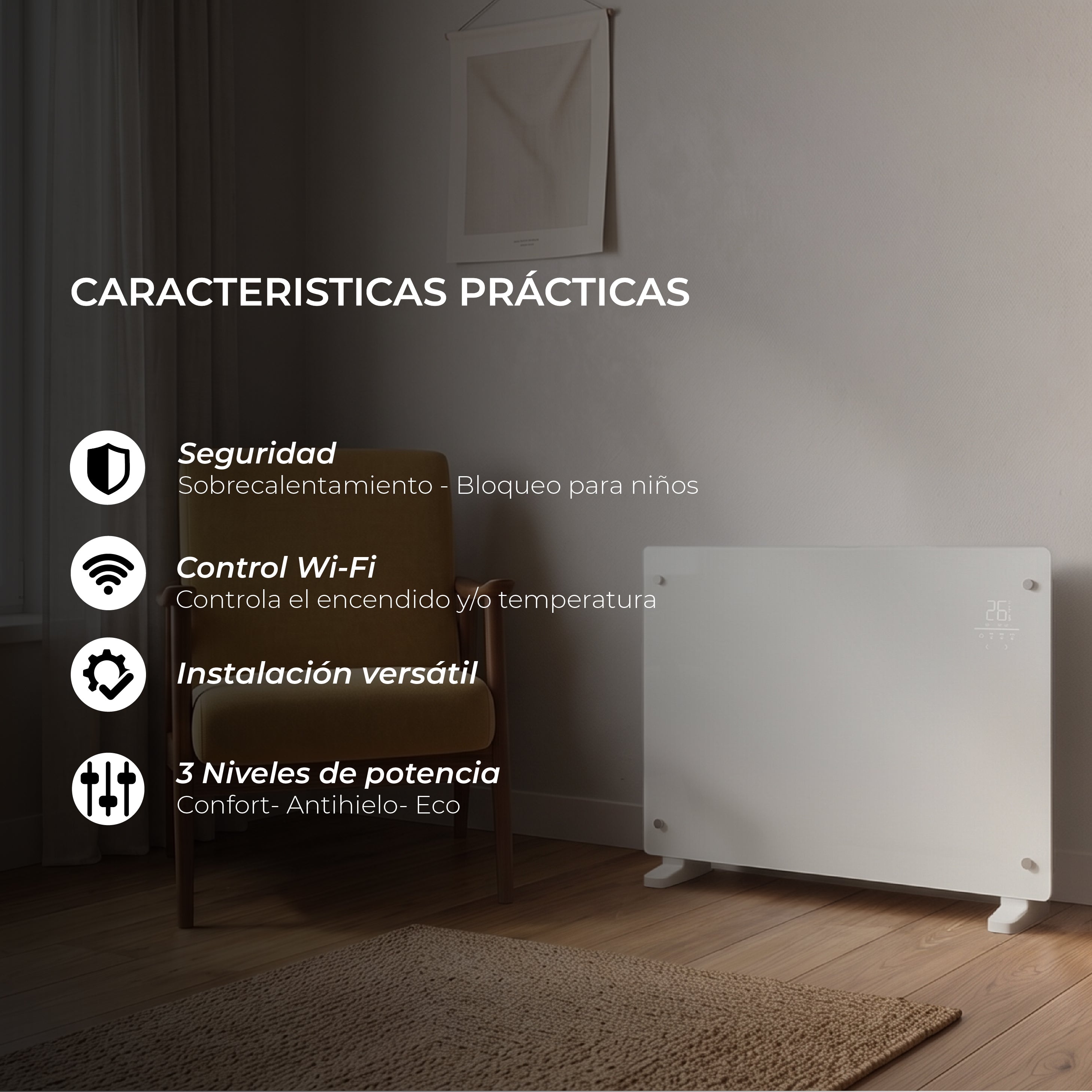 Pack x2 Estufas Paneles Radiadores Eléctricos Nordglass Blanco 1500W