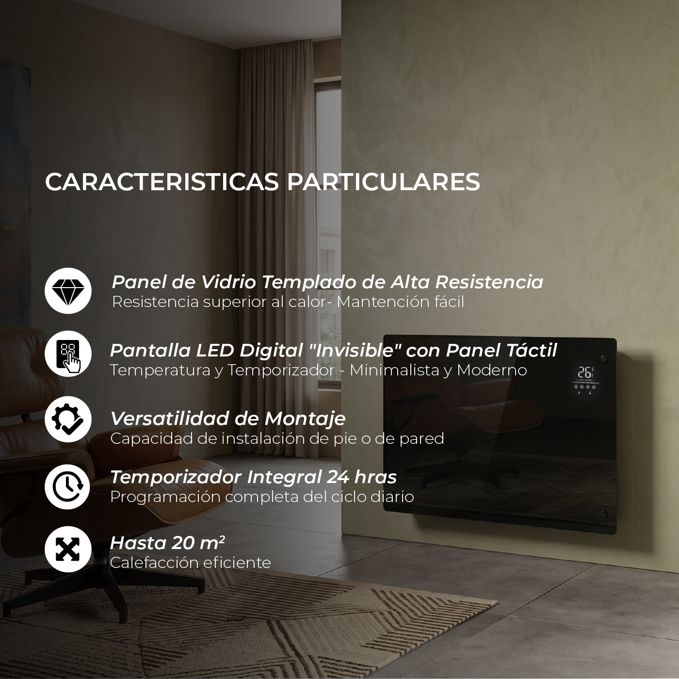 Pack x2 Estufas Paneles Radiadores Eléctricos Nordglass Negro 1500W