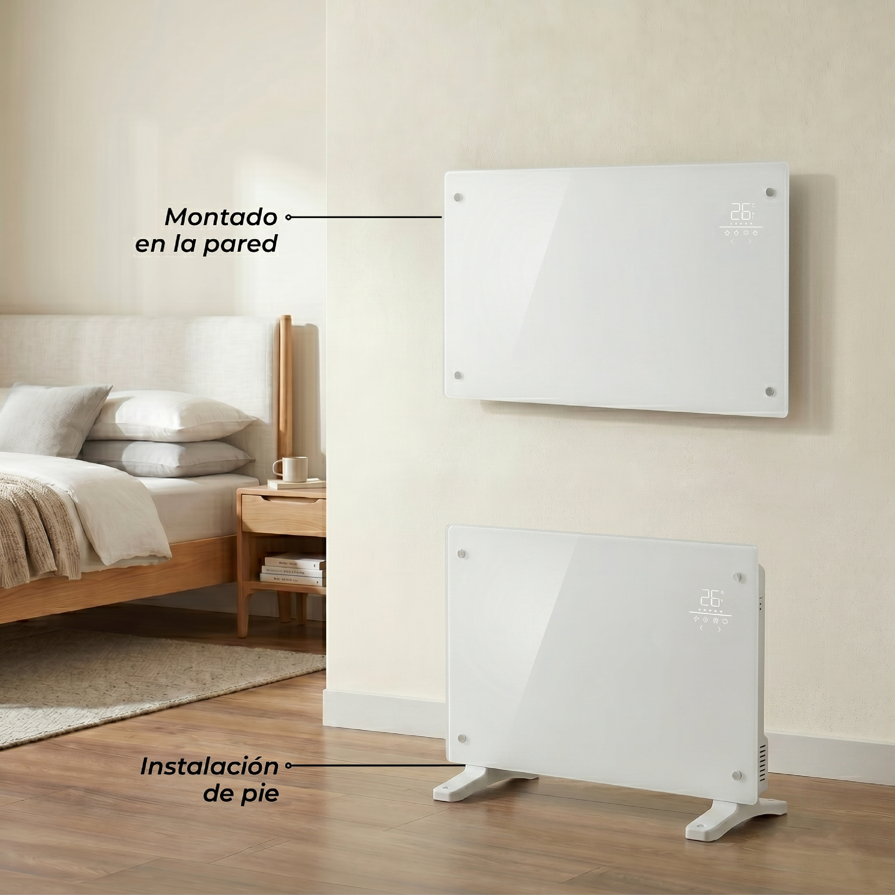 Pack x2 Estufas Paneles Radiadores Eléctricos Nordglass Blanco 1500W