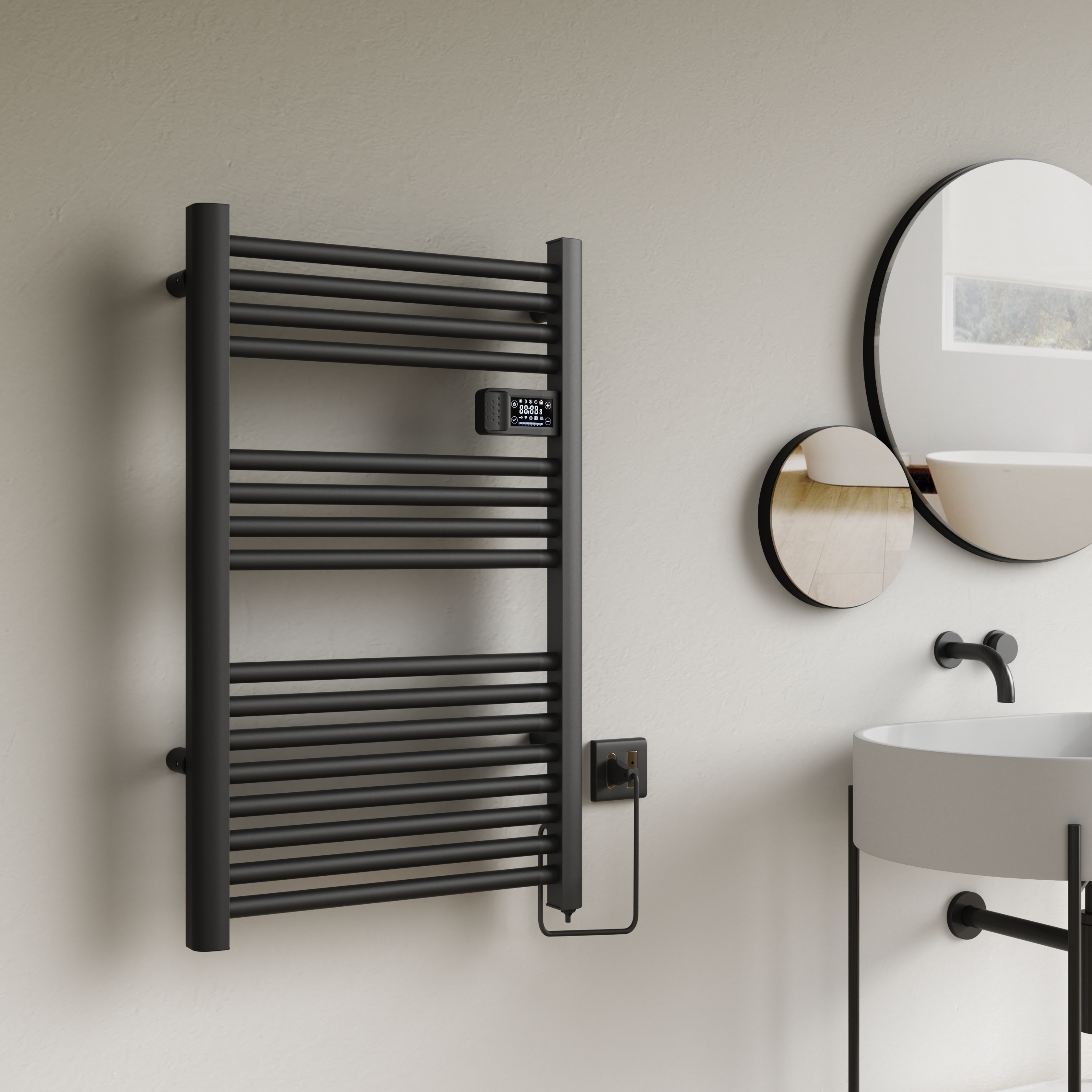 Calefactor Secador de Toallas Eléctrico para Baño Programable 500 w Mural 88x54 cm Vesubio Negro