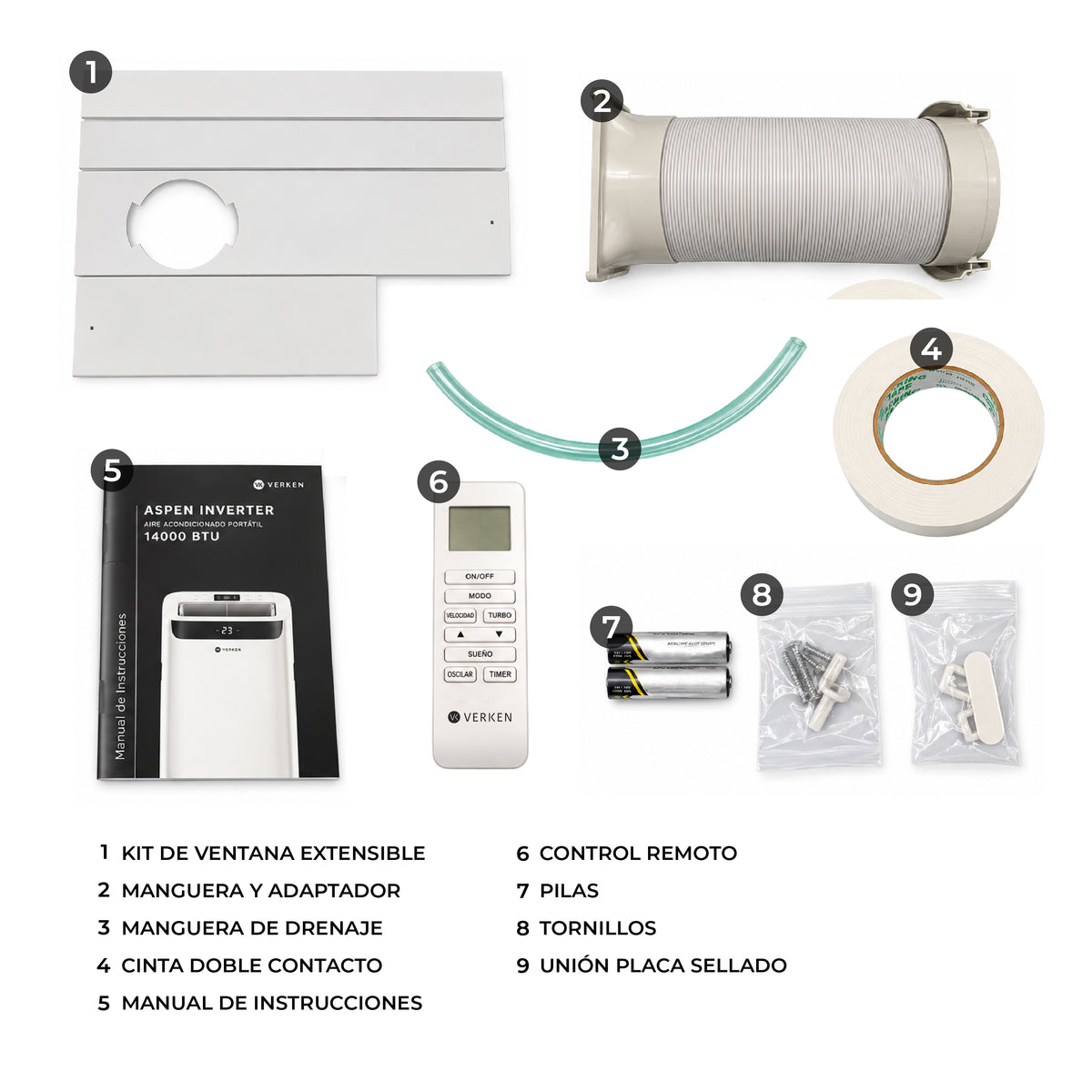 Aire Acondicionado Portátil Inverter 4 en 1 - 14.000 BTU Frío Calor Wifi Aspen (hasta 35 m²) + Kit Ventana Corrediza 1,76 mt
