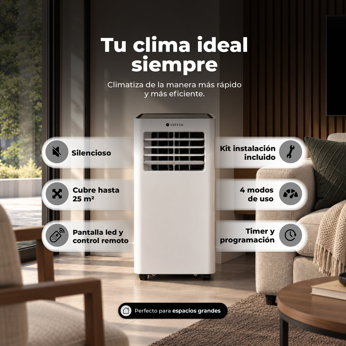 Aire Acondicionado Portátil 4 en 1 - 12.000 BTU Frío / Calor Lech + Kit Ventana Corrediza 1,80 mt