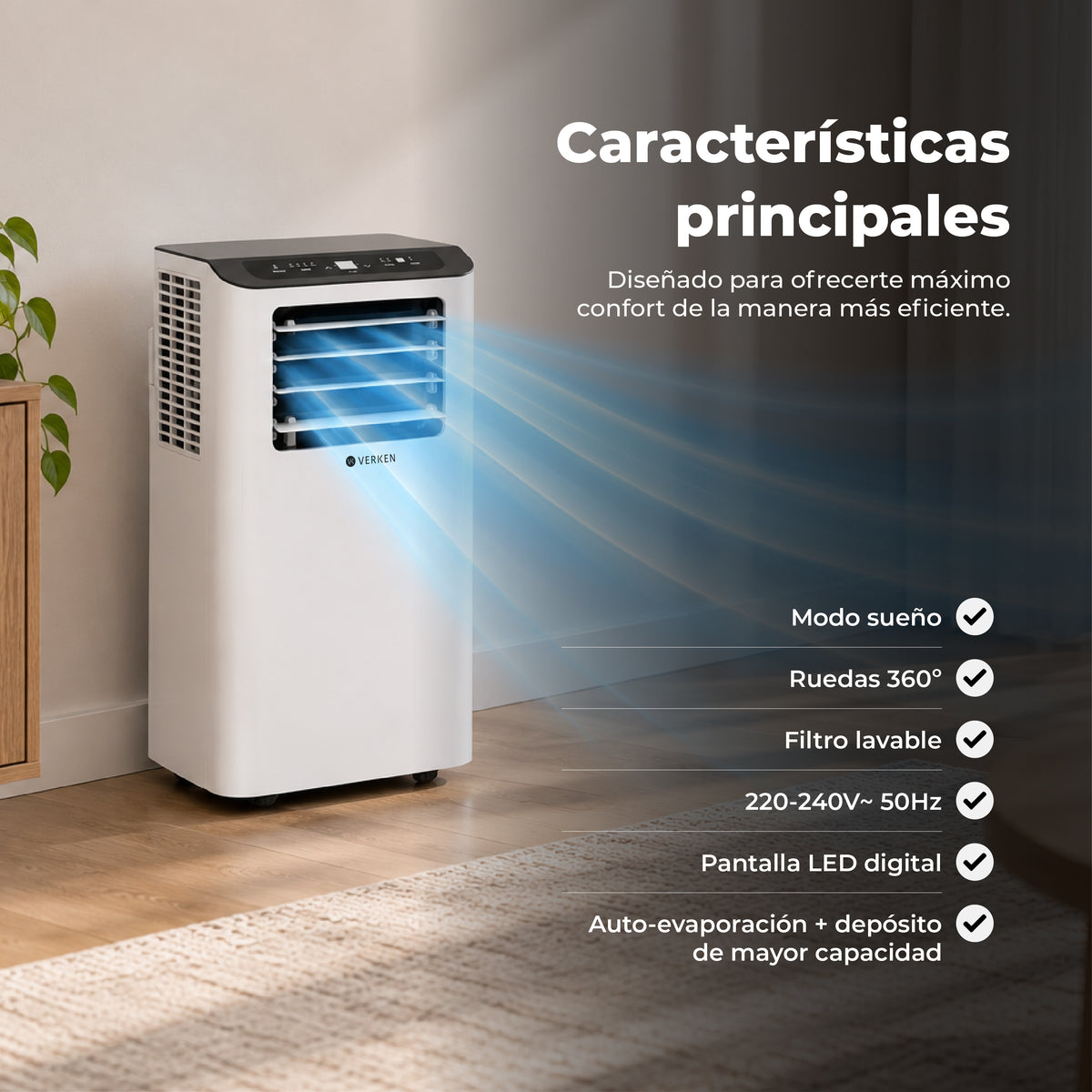 Aire Acondicionado Portátil 4 en 1 - 14.000 BTU Frío Calor Wifi Lech (hasta 30 m²) + Kit Ventana Corrediza 1,80 mt