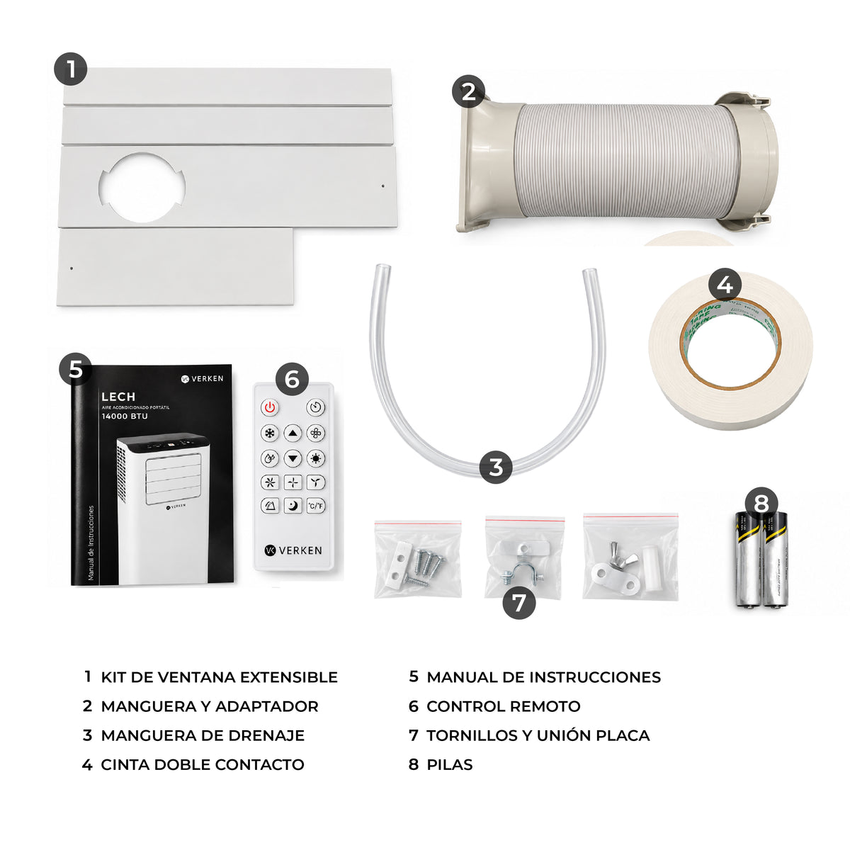 Aire Acondicionado Portátil 4 en 1 - 14.000 BTU Frío Calor Wifi Lech (hasta 30 m²) + Kit Ventana Corrediza 1,80 mt