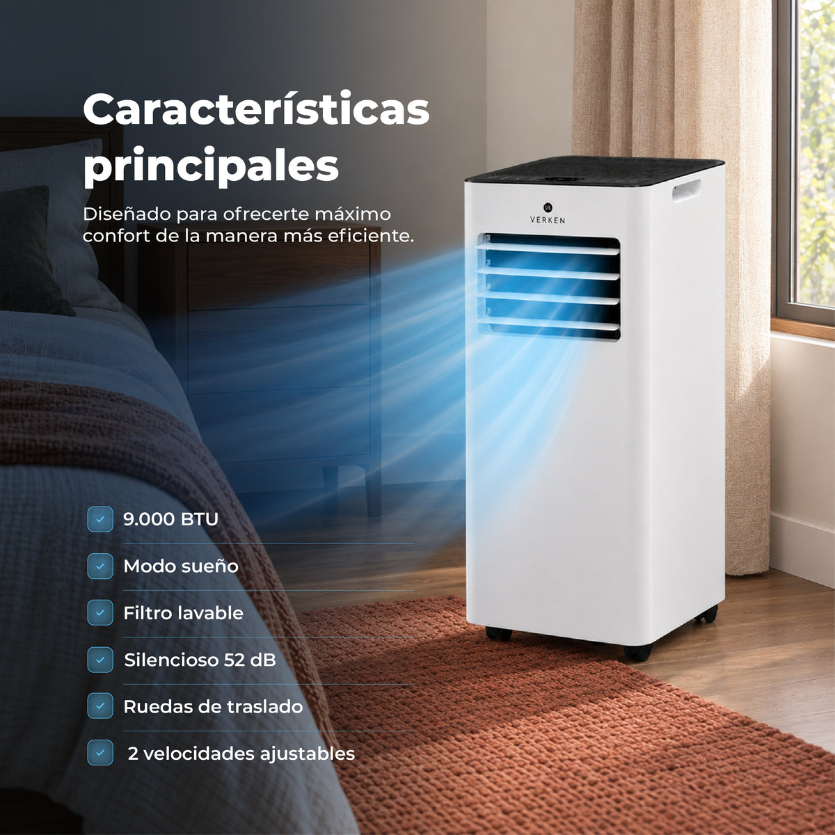 Aire Acondicionado Portátil Calefactor 4 en 1 - 9.000 BTU Frio / Calor Zermatt + Kit Ventana Corrediza 1,76 mt