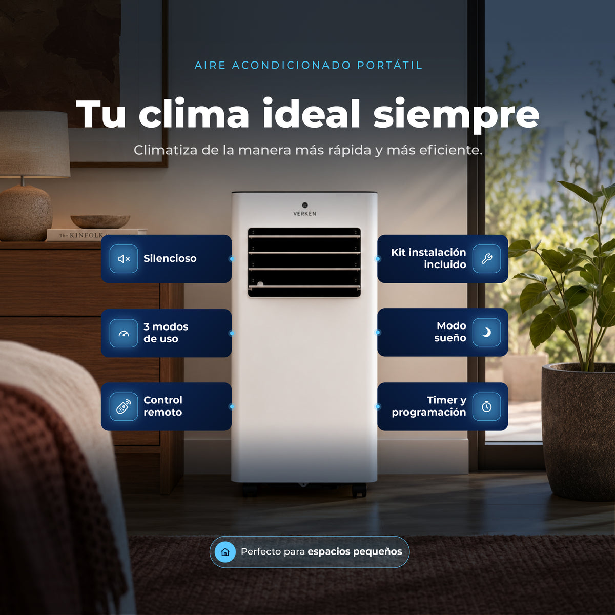 Aire Acondicionado Portátil 3 en 1 - 7.000 BTU Frio Zermatt + Kit Ventana Corrediza 1,76 mt