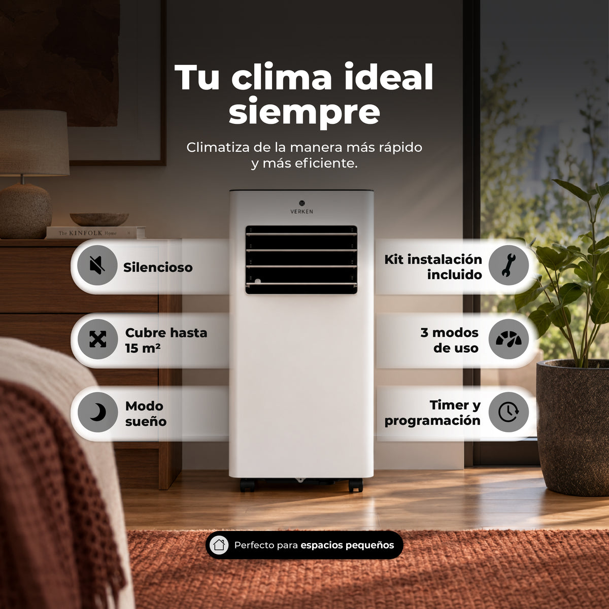 Aire Acondicionado Portátil 3 en 1 - 7.000 BTU Frio Zermatt + Kit Ventana Corrediza 1,76 mt