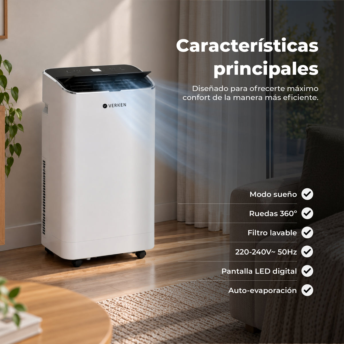 Aire Acondicionado Portátil Calefactor 4 en 1 - 12.000 BTU Frio / Calor Wifi Chamonix + Kit Ventana Corrediza 1,80 mt