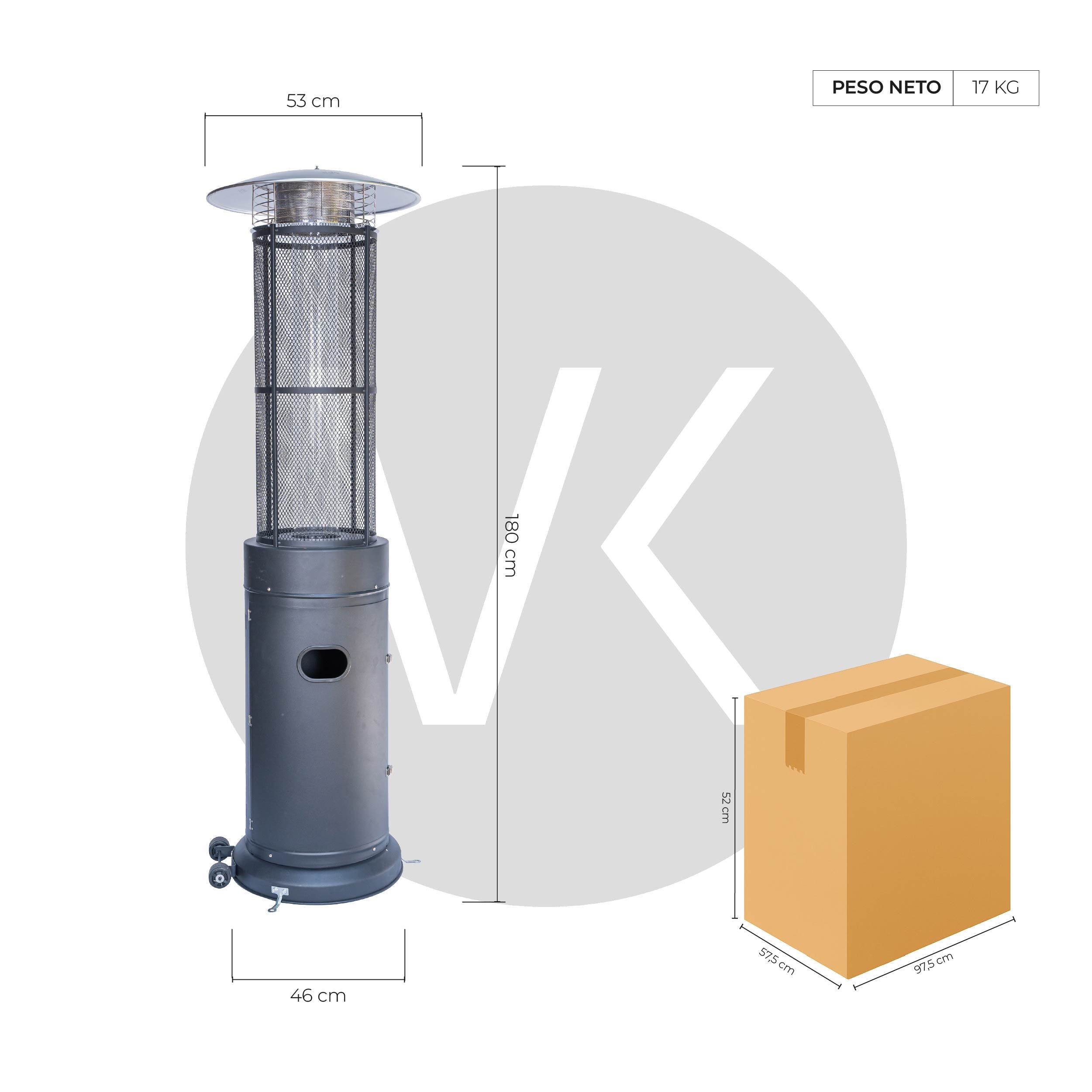 Estufa Exterior Gas Krom - Negro | Calefactor Gas para Terrazas y Patios
