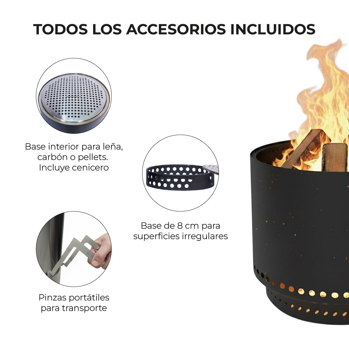 Fogón Brasero Terraza sin Humo Brann – Acero Inoxidable 304 + Accesorios / 50 cm