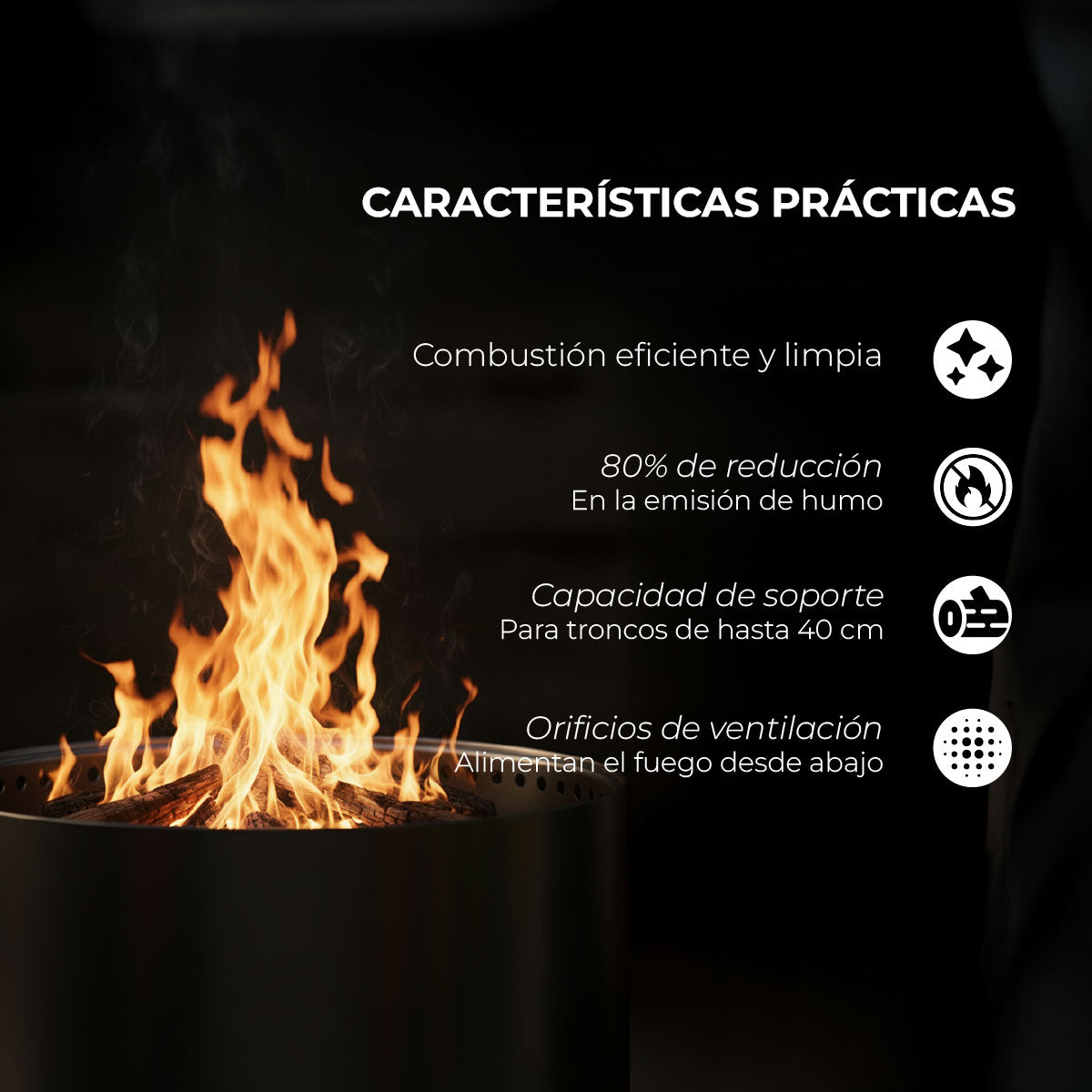 Fogón Brasero Terraza sin Humo Brann – Acero Inoxidable 304 + Accesorios / 38 cm