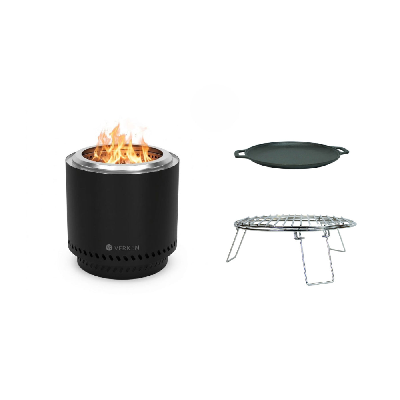 Pack Parrillero Brasero sin Humo S 38 cm Negro + Accesorios