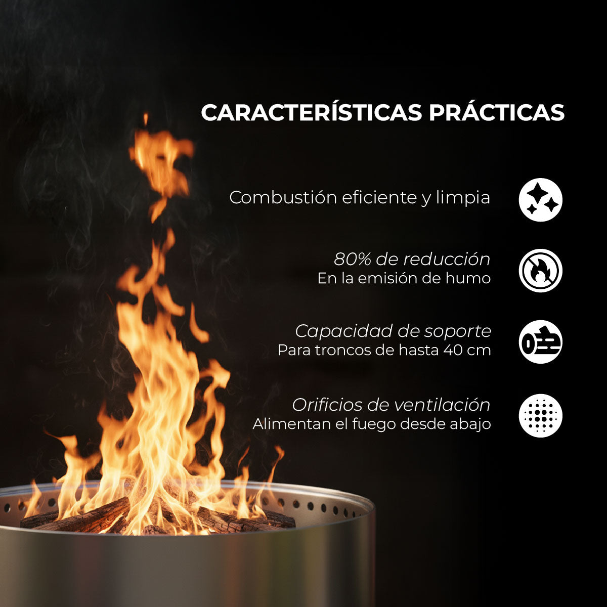 Fogón Brasero Terraza sin Humo Brann – Acero Inoxidable 304 + Accesorios / 38 cm