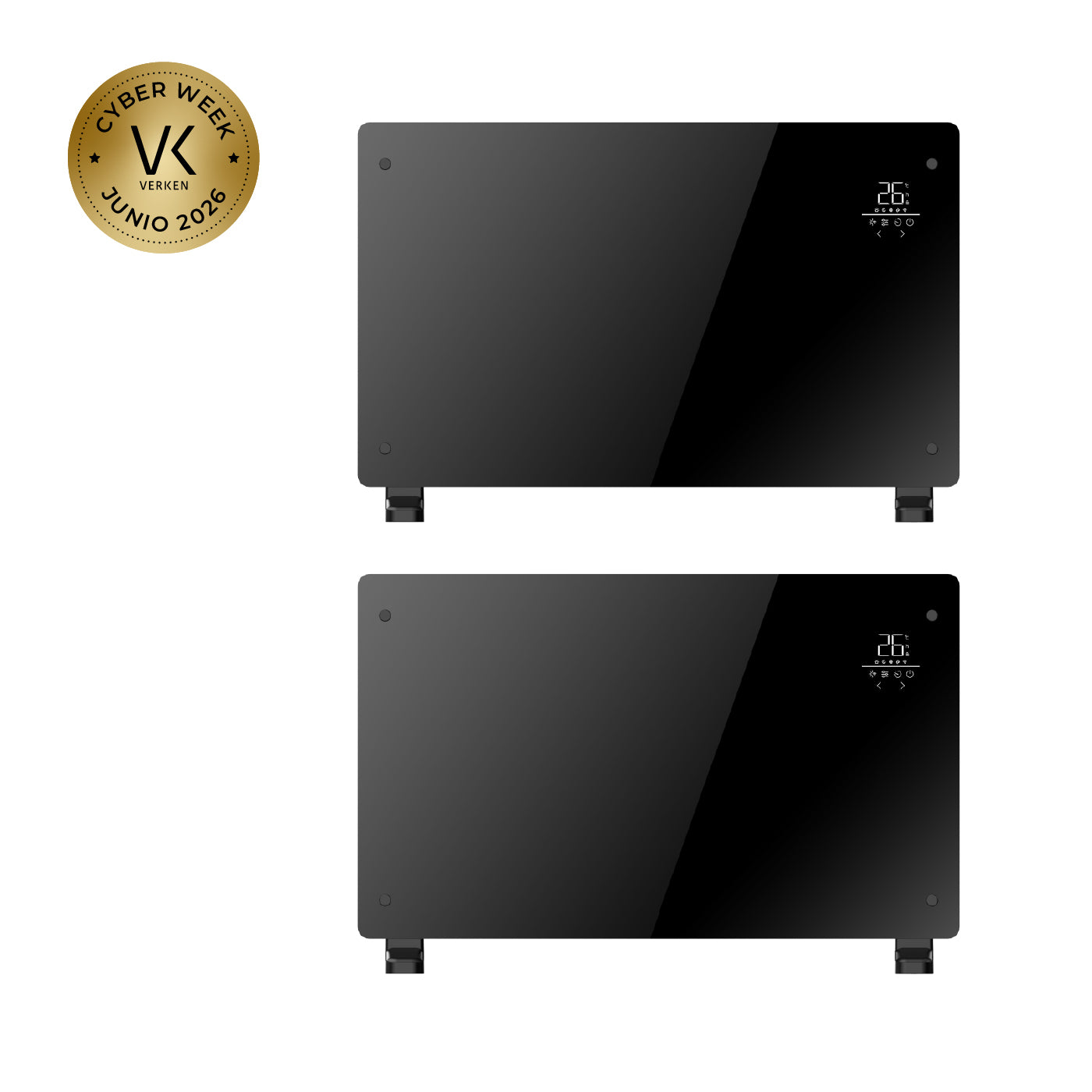 Pack x2 Estufas Paneles Radiadores Eléctricos Heatglass Negro 2000W