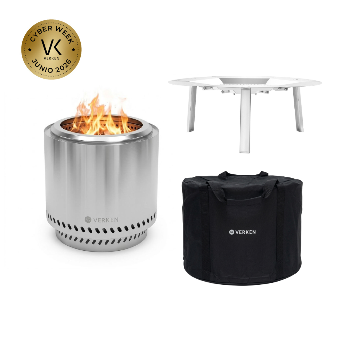 Pack Calor Brasero Sin Humo L 50cm Metal + Deflector Calor + Cobertor
