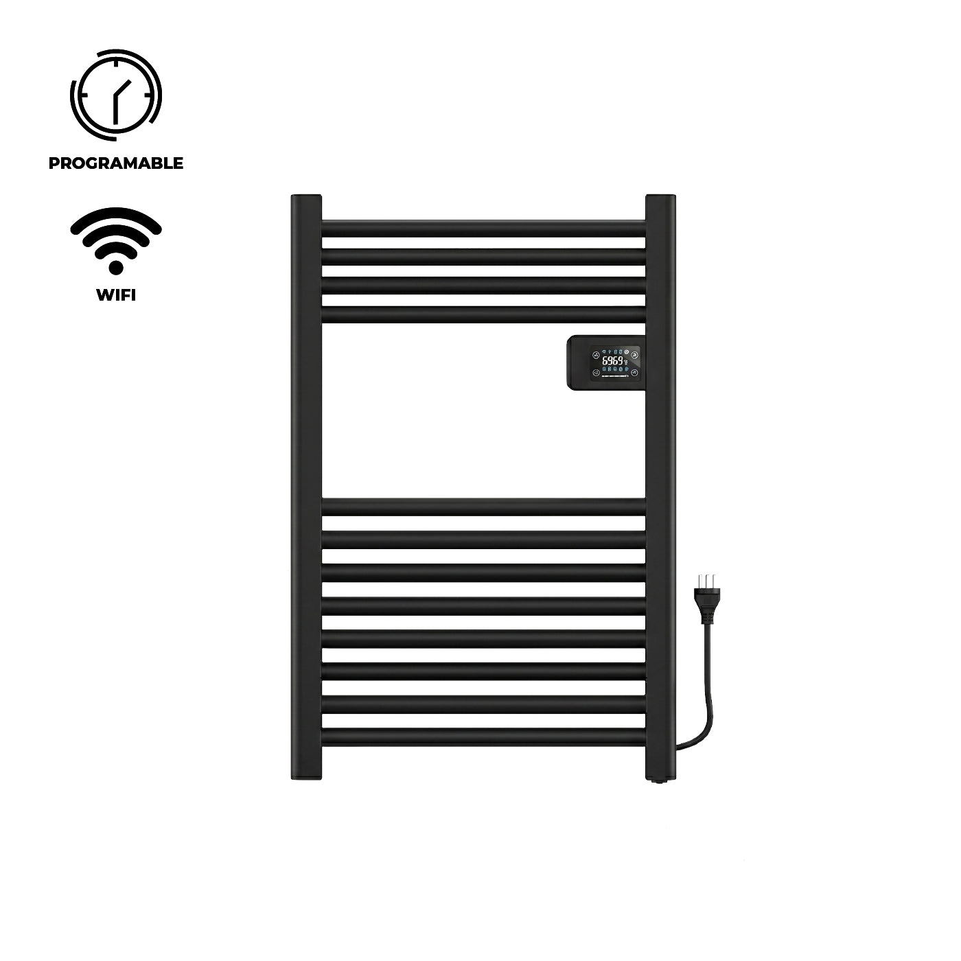 Calefactor Secador de Toalla Eléctrico para Baño 250W Mural 70cm x 40cm Siena Negro
