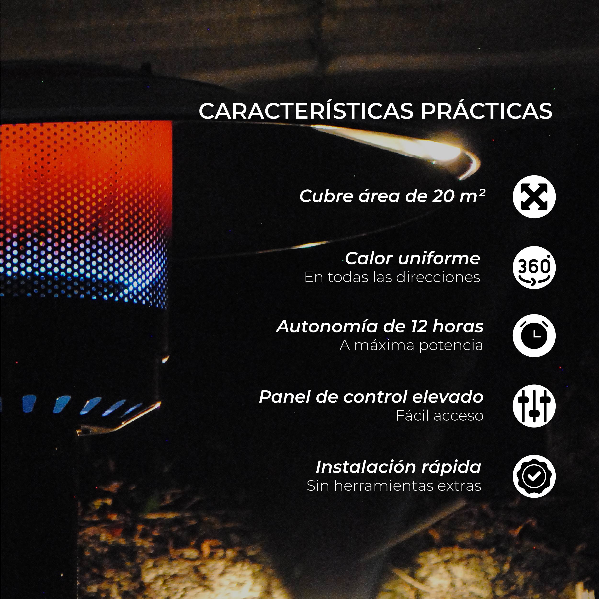 Estufa Exterior Gas Svart Pro - Negro Mate | Calefactor Gas para Terrazas y Patios