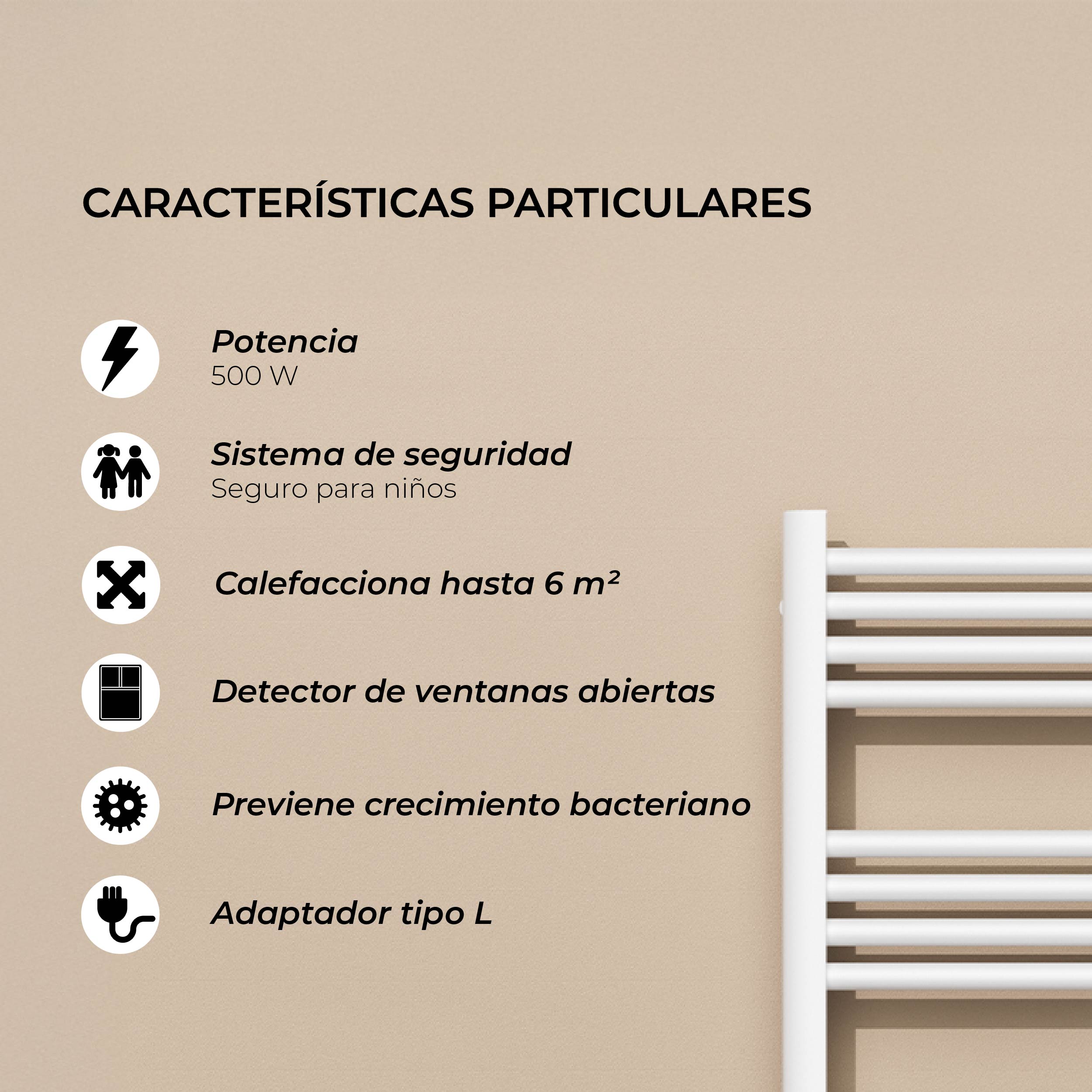 Calefactor Secador de Toallas WIFI Programable 500W Mural 88x54 cm Viglio Blanco