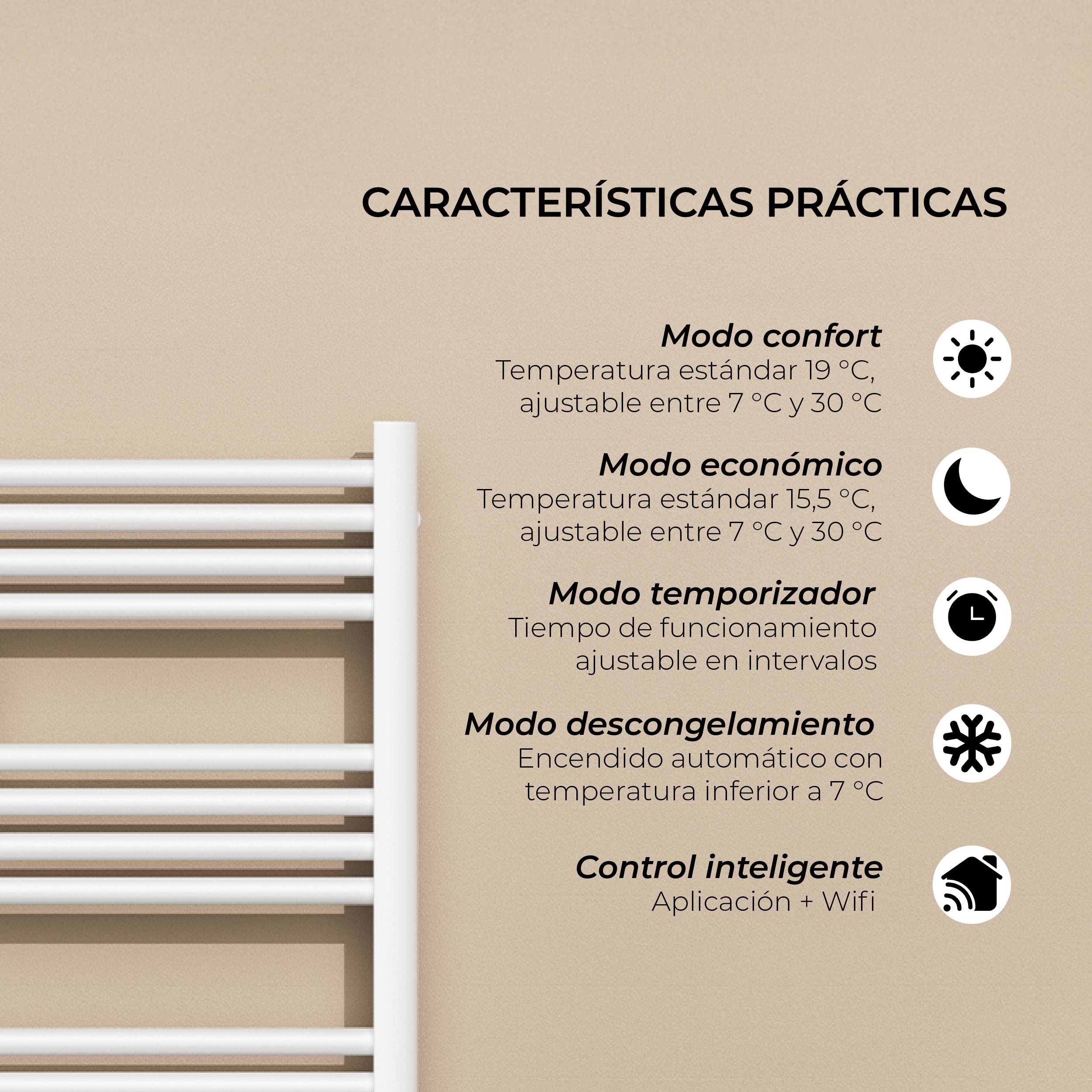 Calefactor Secador de Toallas WIFI Programable 500W Mural 88x54 cm Viglio Blanco