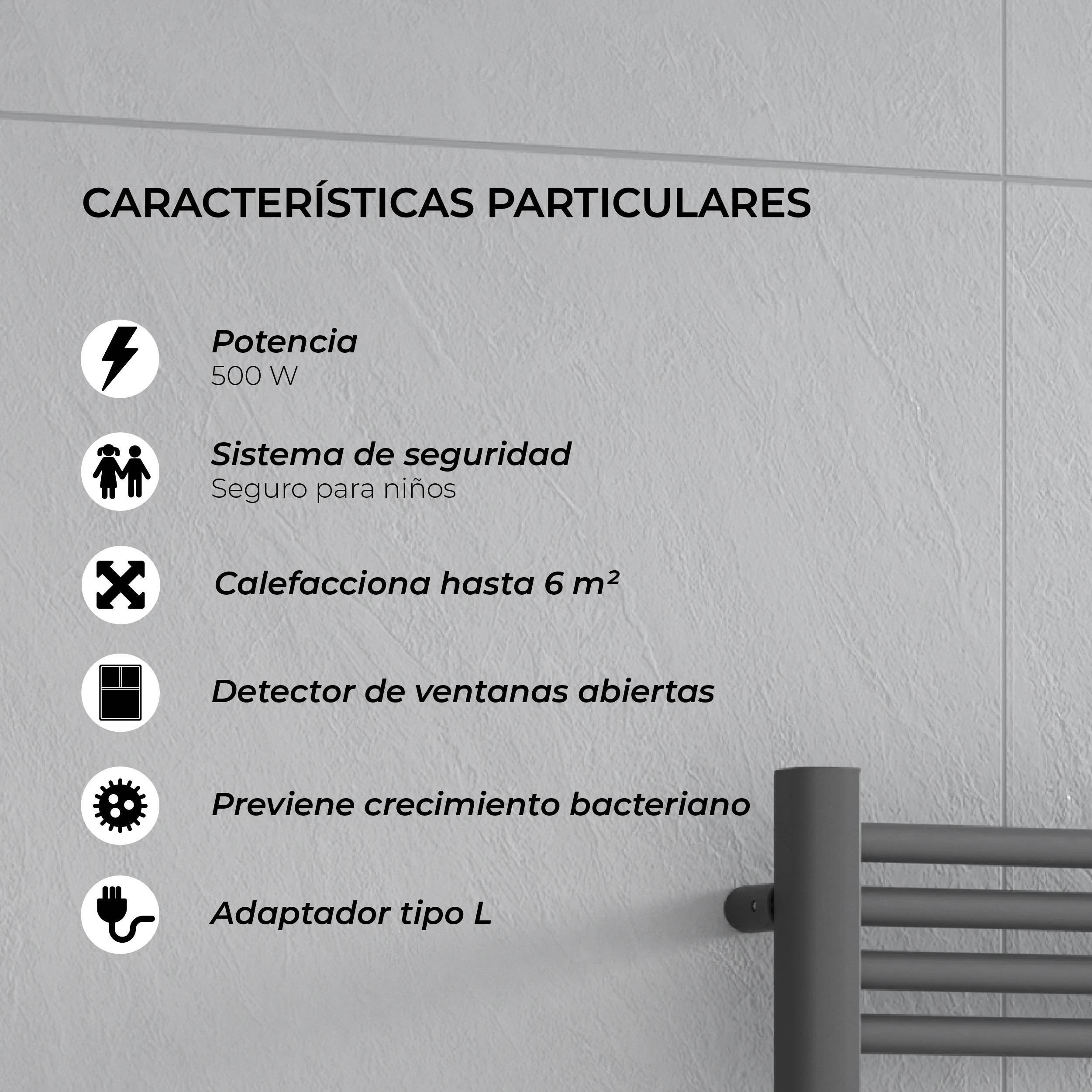 Calefactor Secador de Toallas WIFI Programable 500W Mural 88x54 cm Viglio Gris