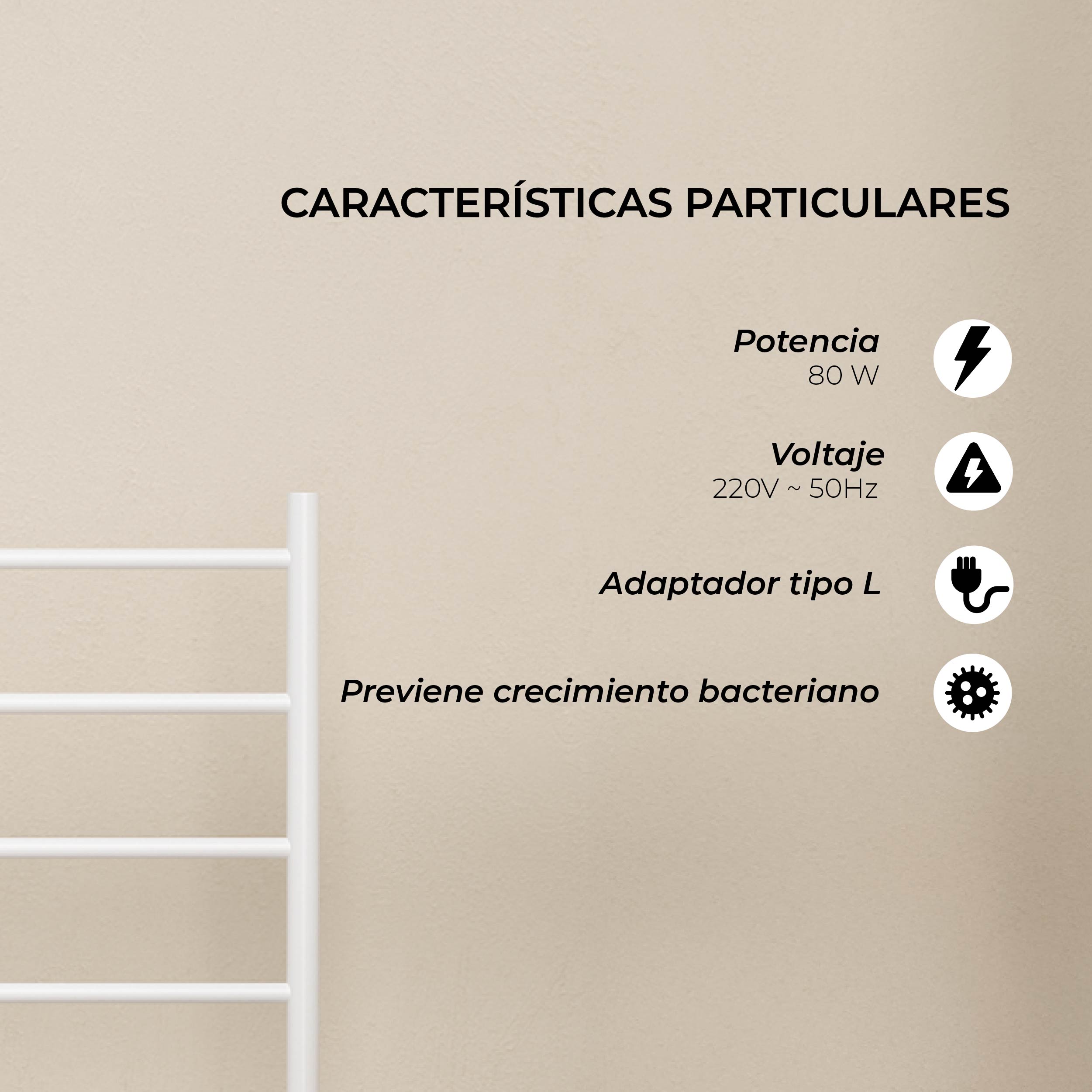 Calefactor Secador de Toallas Eléctrico para Baño 80W Pedestal 70x45 cm Vico Blanco