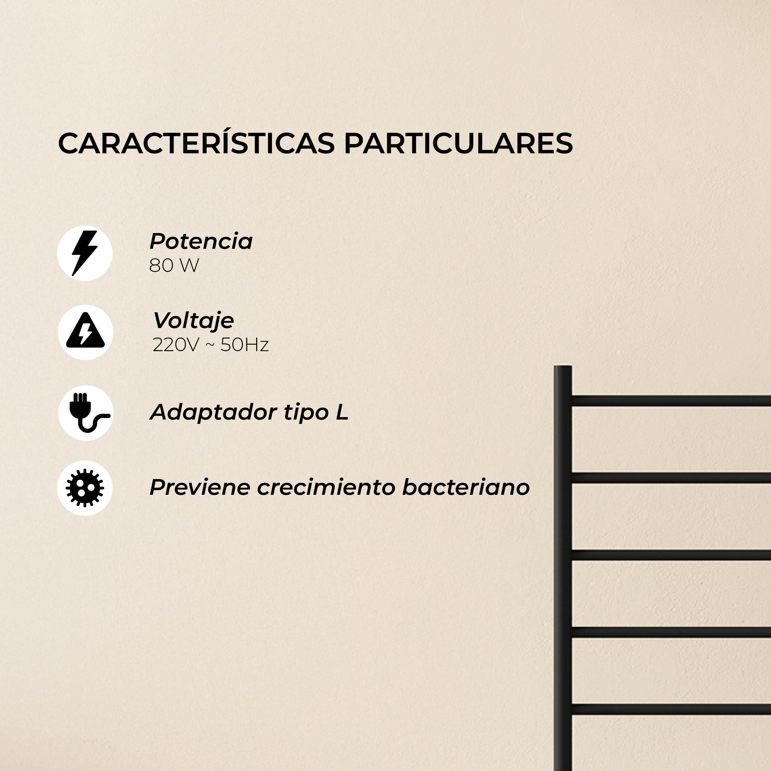 Calefactor Secador de Toallas Eléctrico para Baño 80W Pedestal 70x45 cm Vico Negro