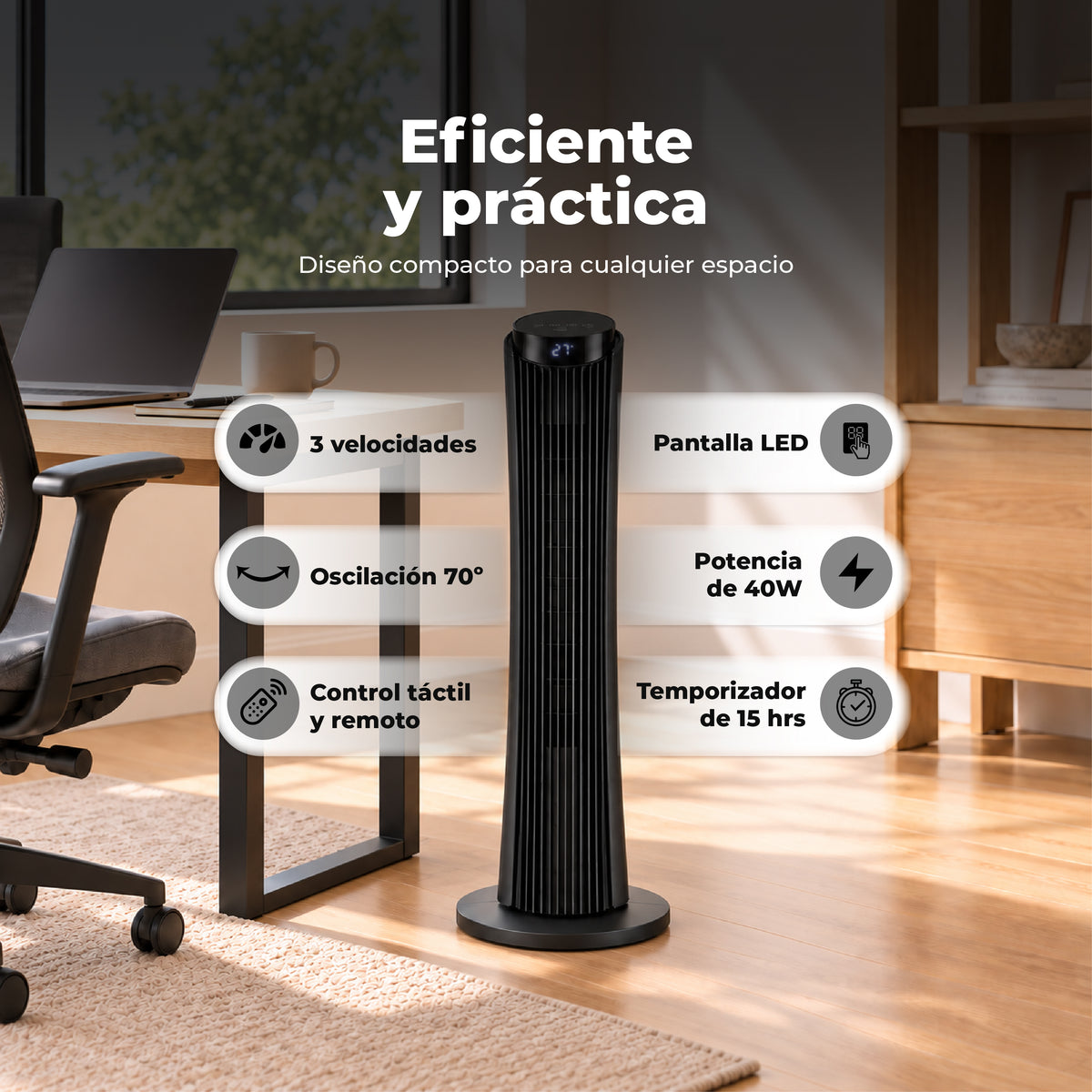 Ventilador de Torre 86 cm Boreal - 3 Velocidades + Control Remoto