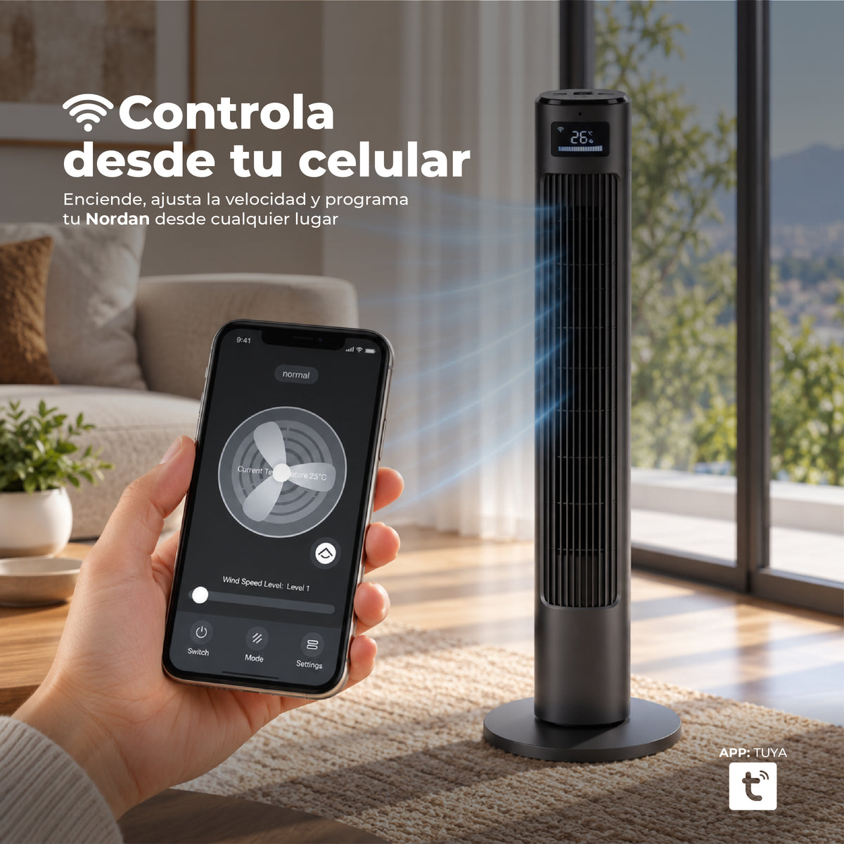 Ventilador de Torre Wifi 102 cm Nordan - 3 Velocidades + Control Remoto