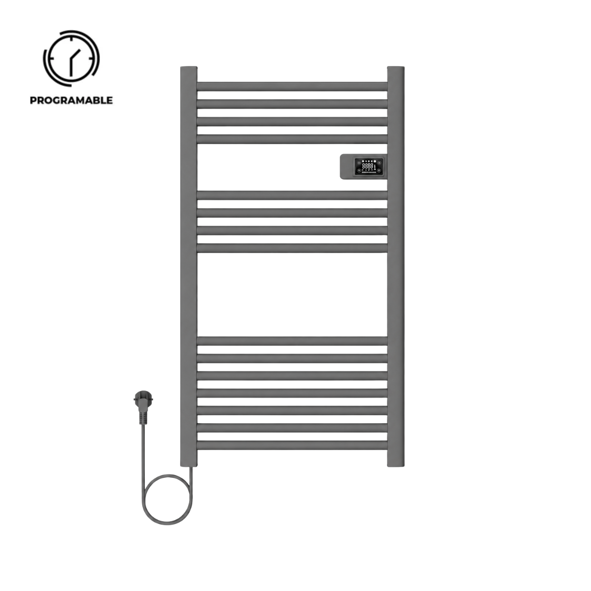 Calefactor Secador de Toallas Eléctrico para Baño Programable 500 w Mural 88x54 cm Vesubio Gris Grafito