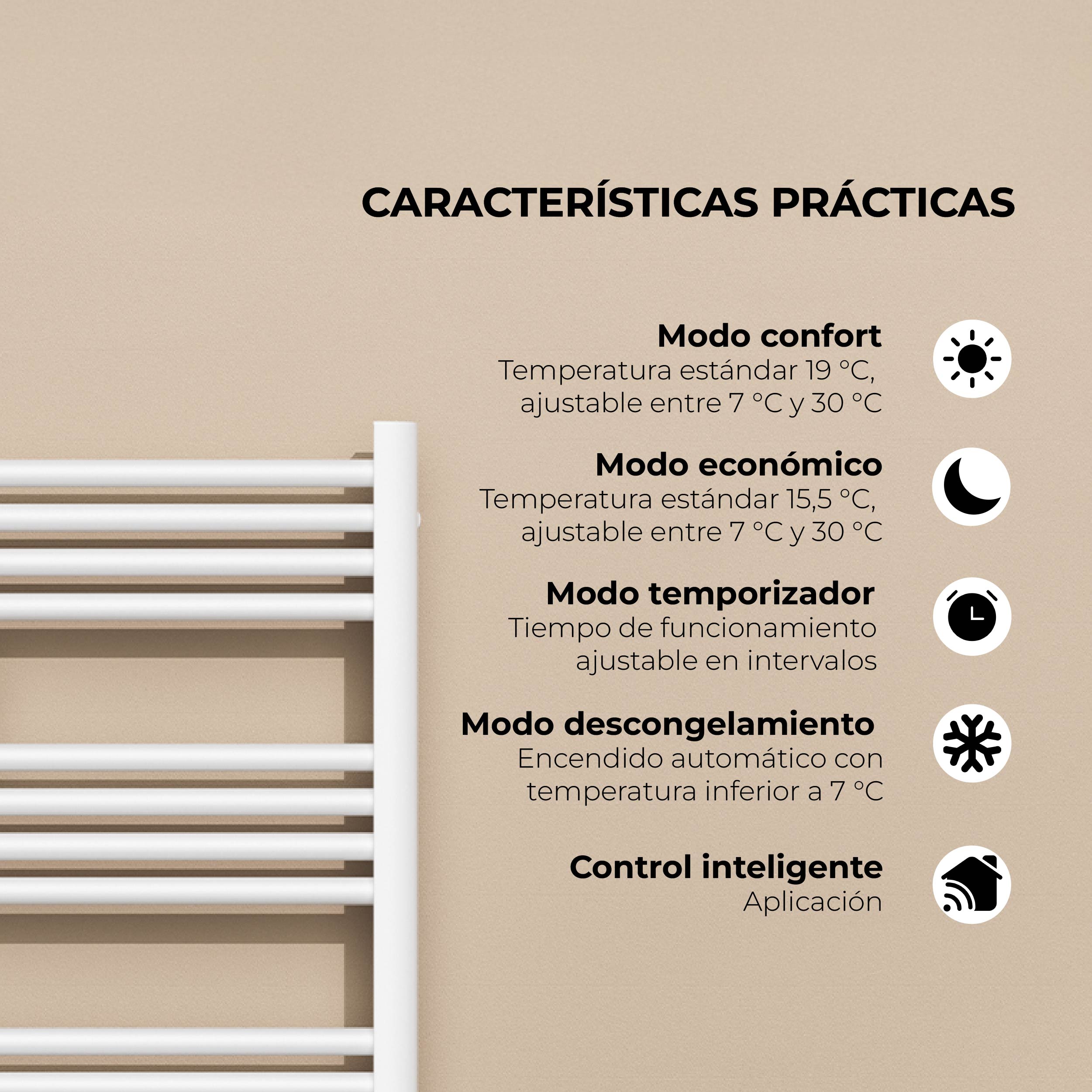 Calefactor Secador de Toallas Eléctrico para Baño Programable 500 w Mural 88x54 cm Vesubio Blanco